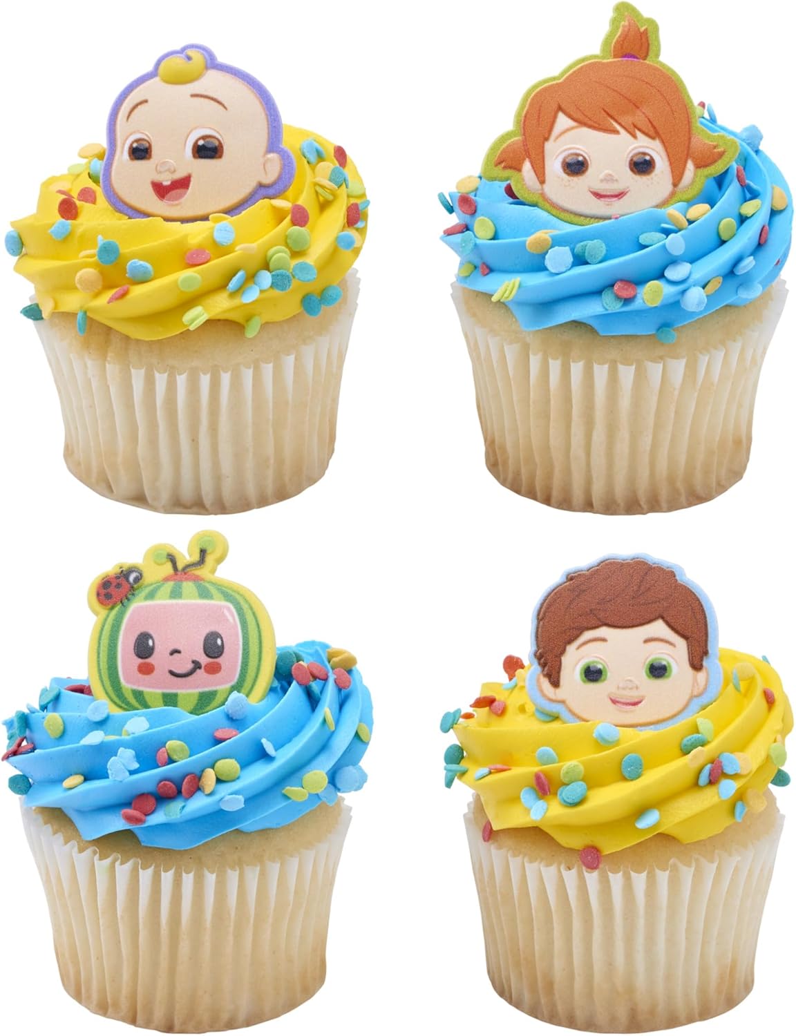 CoComelon Playtime Rings | 24 Cupcake Toppers Featuring JJ, YoYo & TomTom | DecoPac CoComelon Cake Decorations, Food Safe & Ready To Use - 24 Pack
