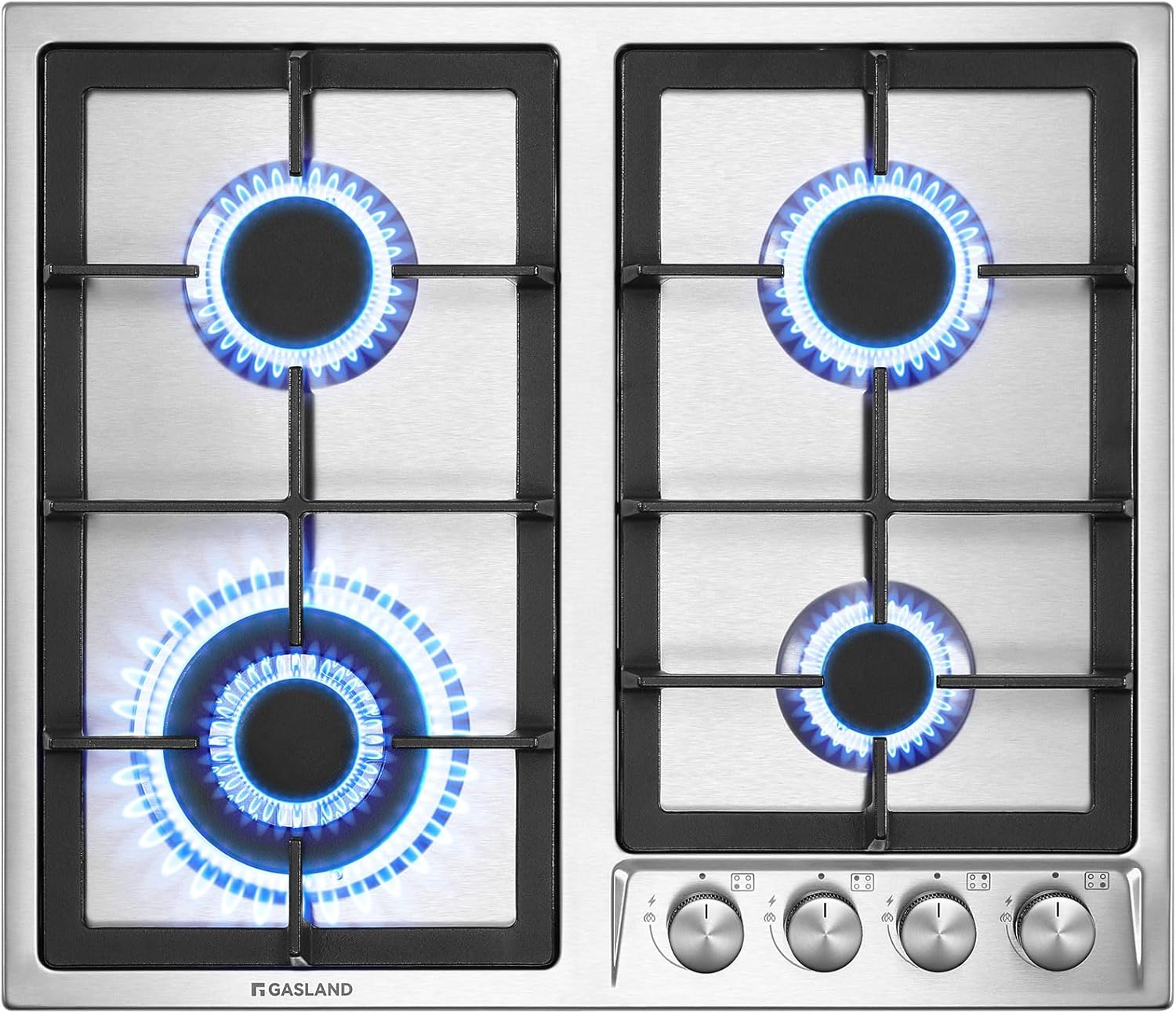 GASLAND GH60SF 60cm Built-in Gas Hob, 4 Burners Stainless Steel Gas Cooktop with Flame Failure Protection, NG/LPG Convertible, 8000W