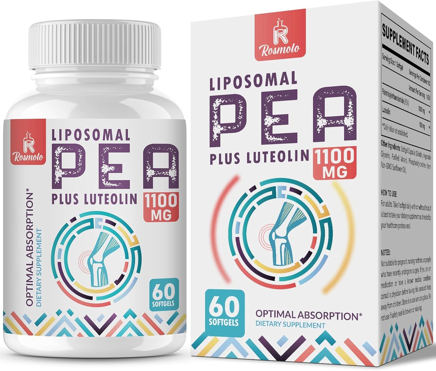 Liposomal Palmitoylethanolamide 1000 mg + Luteolin 100 mg, Micronized Pea 99% Highly Purified - Enhanced Absorption and Bioavailability, 60 Softgels
