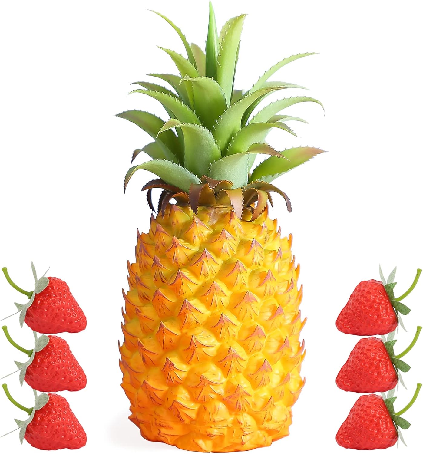 Fake Pineapple Decor, Artificial Fruit for Kitchen Decoration - Lifelike, Realistic Faux Plastic Fruit, Medium Size