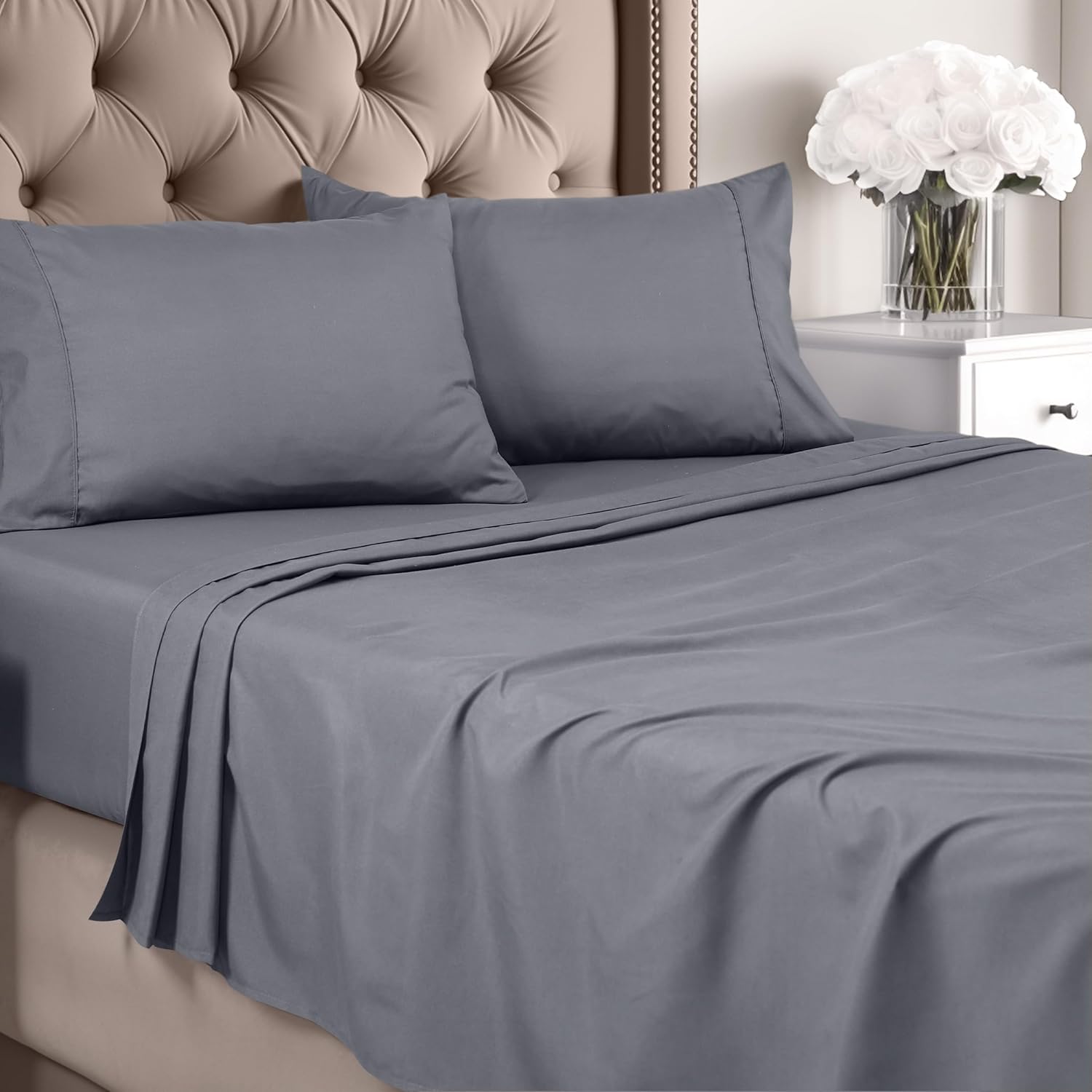 Utopia Bedding Queen Sheet Set - Brushed Microfiber - Soft Bed Sheets for Queen Size Bed Set - Includes 1 Fitted, 1 Flat, & 2 Pillow Cases - Deep Pocket (Grey)