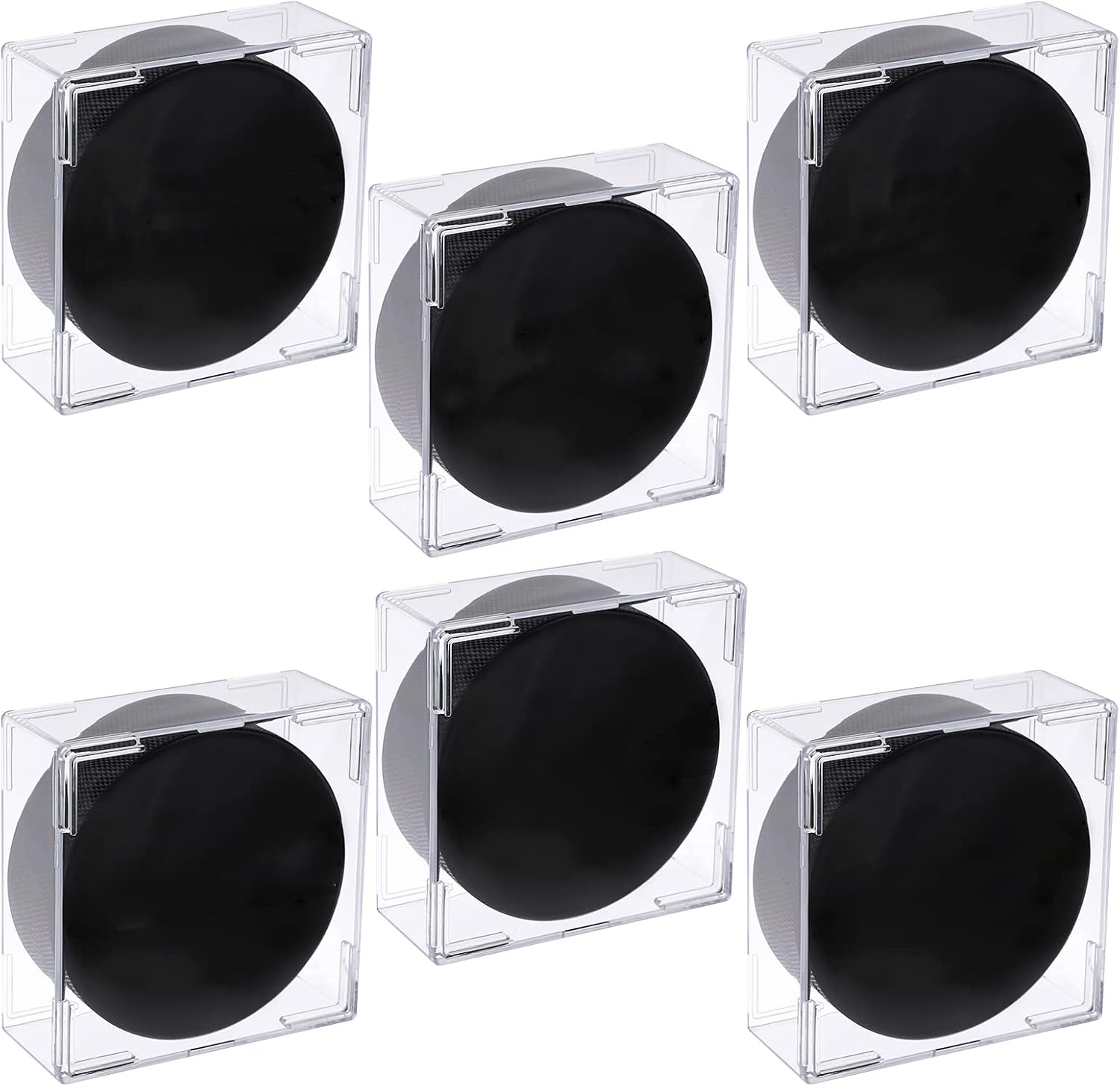 BTSKY 6 Pack Square Clear Stackable Hockey Puck Holder - Plastic Cube Ice Hockey Puck Box Display Case Memorabilia Display Storage Showing Storage Box Holder