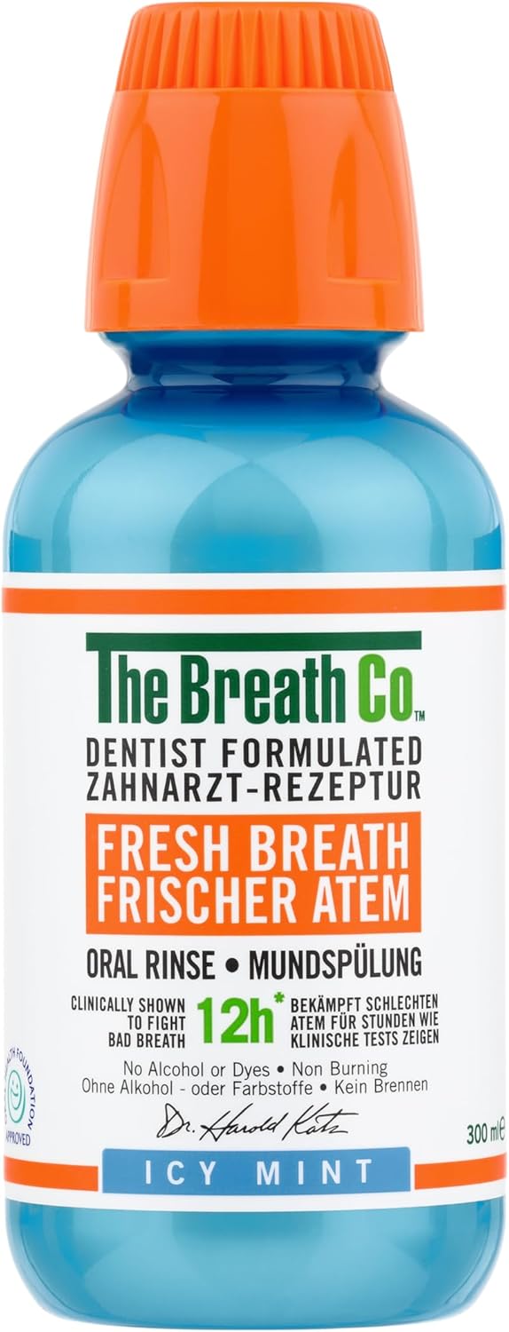 The Breath Co. Alcohol Free Mouthwash. Dentist Formulated Oral Rinse for 12 Hours of Fresh Breath, ICY Mint Flavour, 300 ml