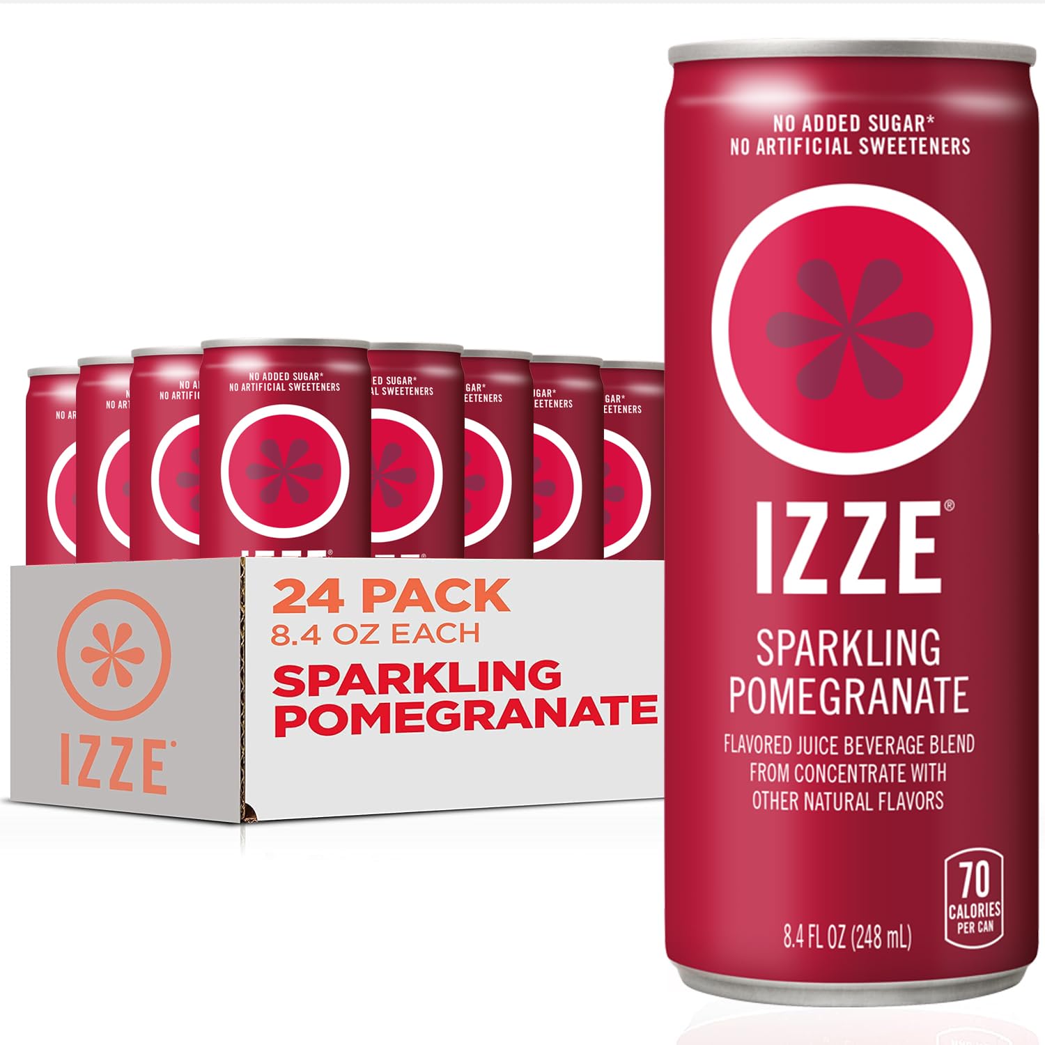 IZZE Sparkling Juice Beverage Blend, Pomegranate, No Sugar Added, 8.4 FL OZ, 24 Cans