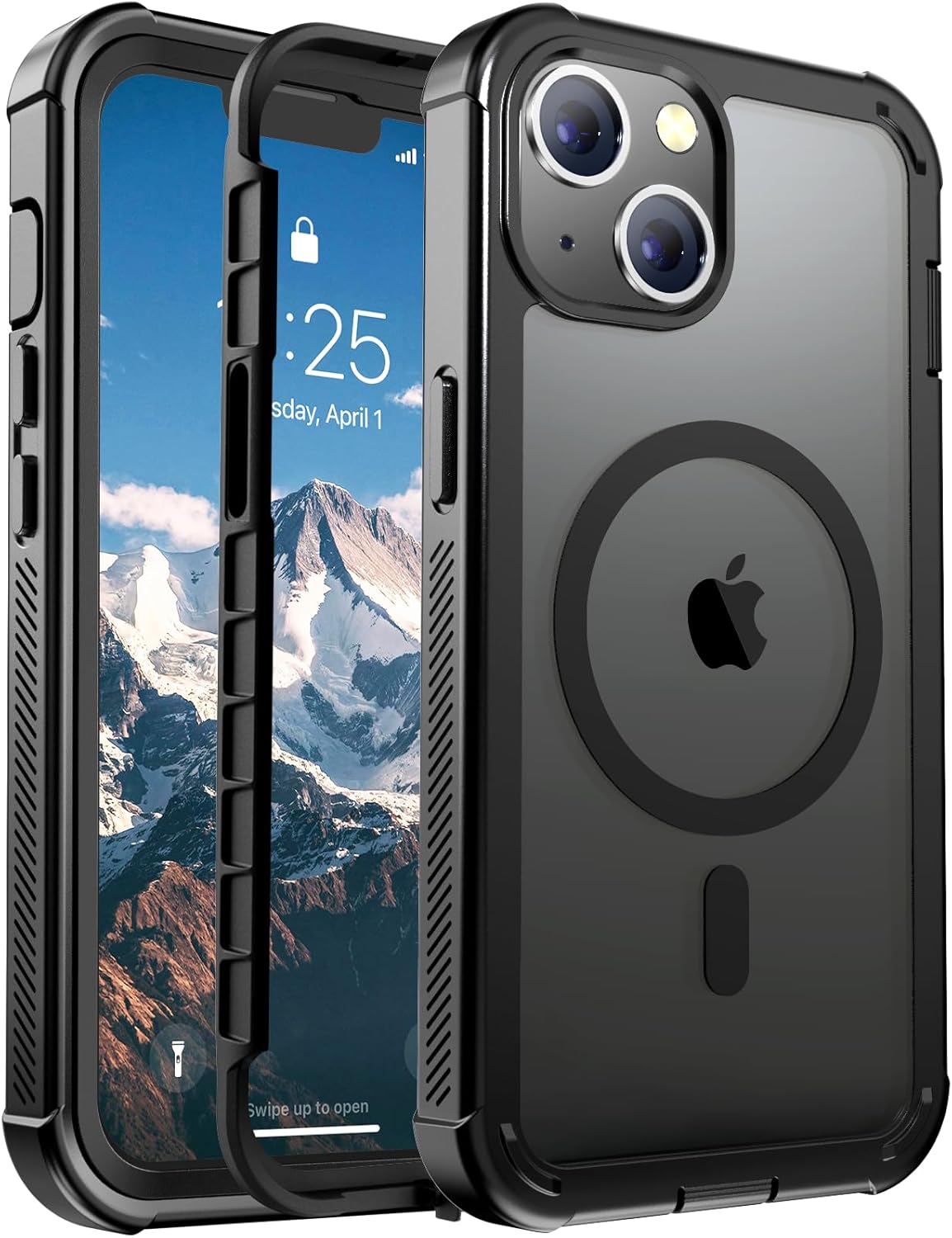 for iPhone 13 case, with [Compatible with MagSafe][Military Grade Drop Protection][Heavy Duty Protection][Non-Slip][Shockproof] with 2-Layer Durable Bumper Phone Case 6.1''-Black