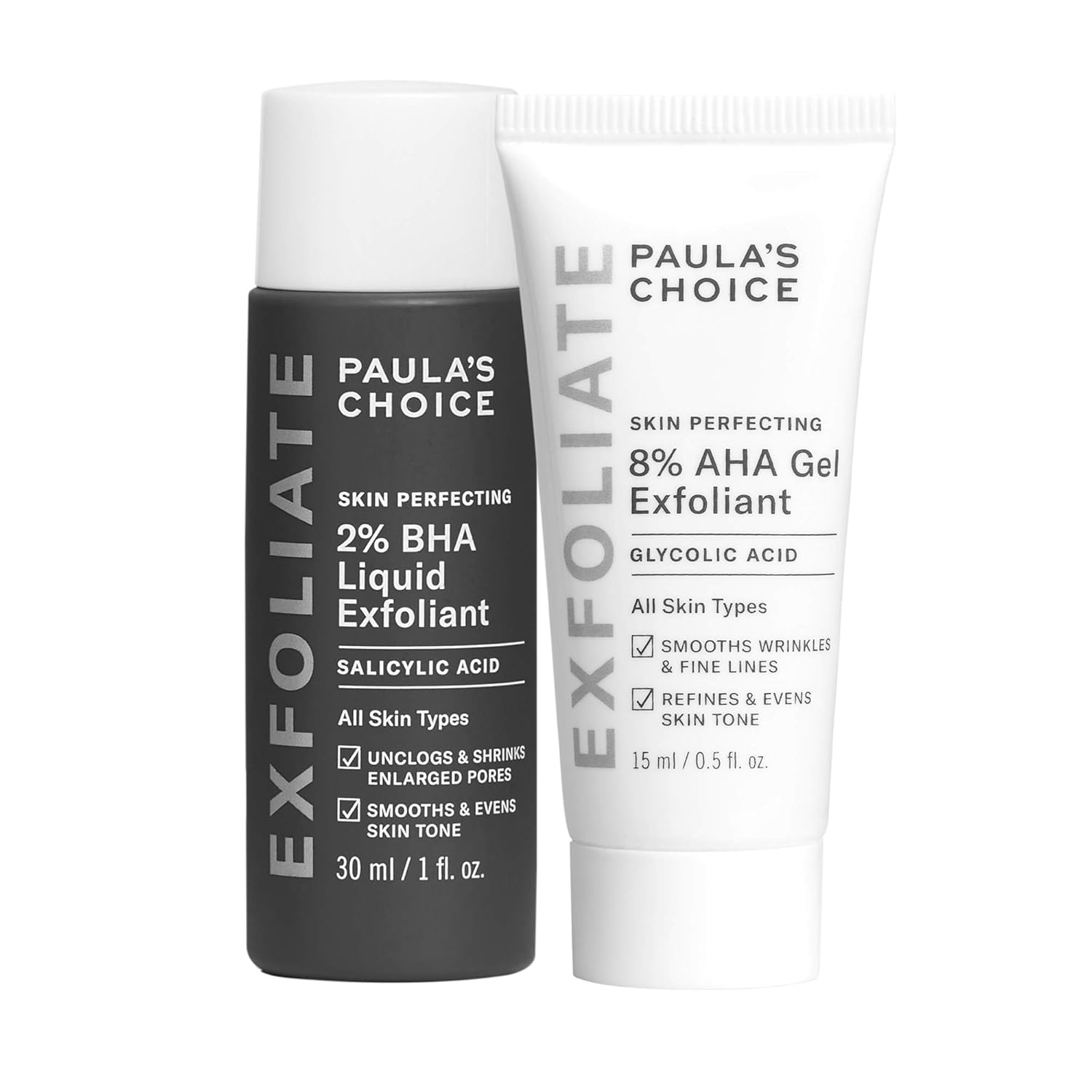 Paula's Choice SKIN PERFECTING 8% AHA Gel Exfoliant & 2% BHA Liquid Duo - Facial Exfoliants for Blackheads, Enlarged Pores, Wrinkles, and Fine Lines w/Glycolic and Salicylic Acid