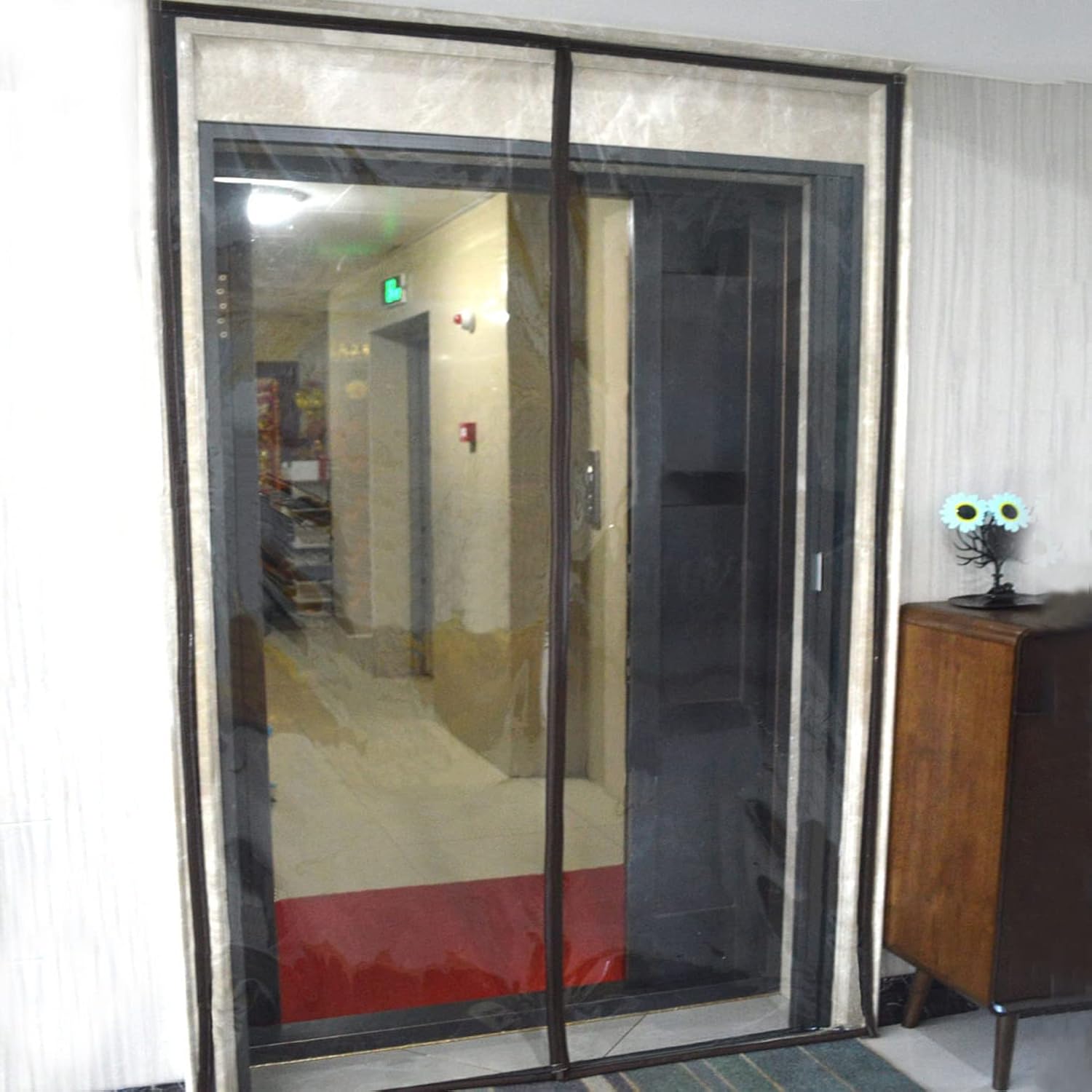 Magnetic Thermal Insulated Door Curtain,Transparent PVC Door Cover Windproof Waterproof Keeping Out Draft Cold Air Magnetic Screen Door for Air Conditioning Room/Kitchen (W95xH200cm(37x79in))