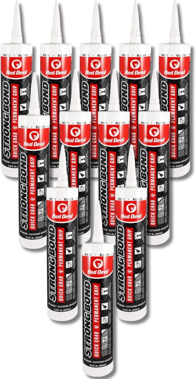 Red Devil 0956 Strong Bond Hybrid Polymer Construction Adhesive and Sealant, 9 Oz., White, 12 Pack