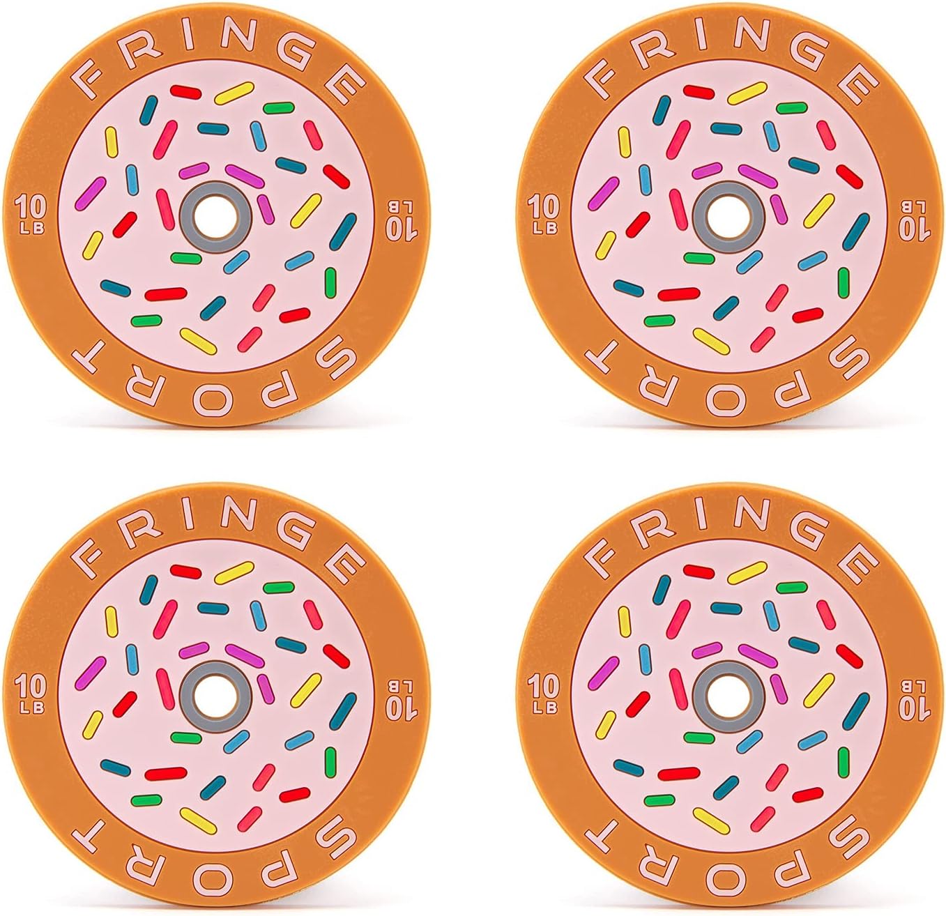 Fringe Sport Donut or Pizza 10lb Bumper Plate Drink Coaster Set, Set of 4 Donut or Pizza Weight Plate Coasters, Novelty Sports Gift for Weightlifters, Crossfitters, Athletes (Donut)