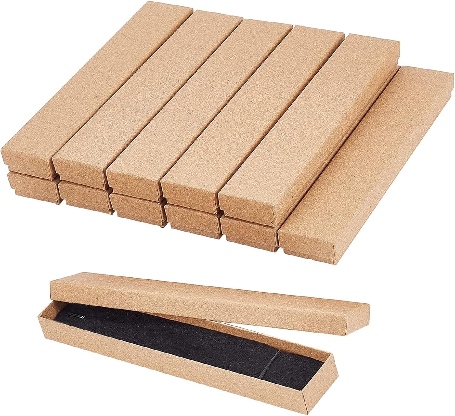 NBEADS 12 Pcs Cardboard Jewelry Box, Rectangle Bracelet Gift Box Long Necklace Case for Earrings Chain Jewelry Presentation, Mother's Day, Christmas, Birthday Gift Packaging Tan, 21x4x2cm