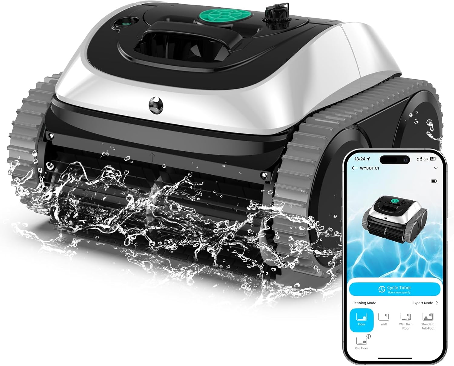 (2025 Upgrade) WYBOT C1 Robotic Pool Vacuum for Inground Pools, 150min Runtime Cordless Pool Cleaner, 4-in-1 Wall & Waterline Cleaning Up to 1,614Sq.ft, Smart Navigation, App Support