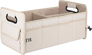 JiatuA Car Trunk Organizer for SUV, Car Storage Organizer Collapsible Multi Compartment Container Box, Adjustable Car Accessories for Women/Men, Beige