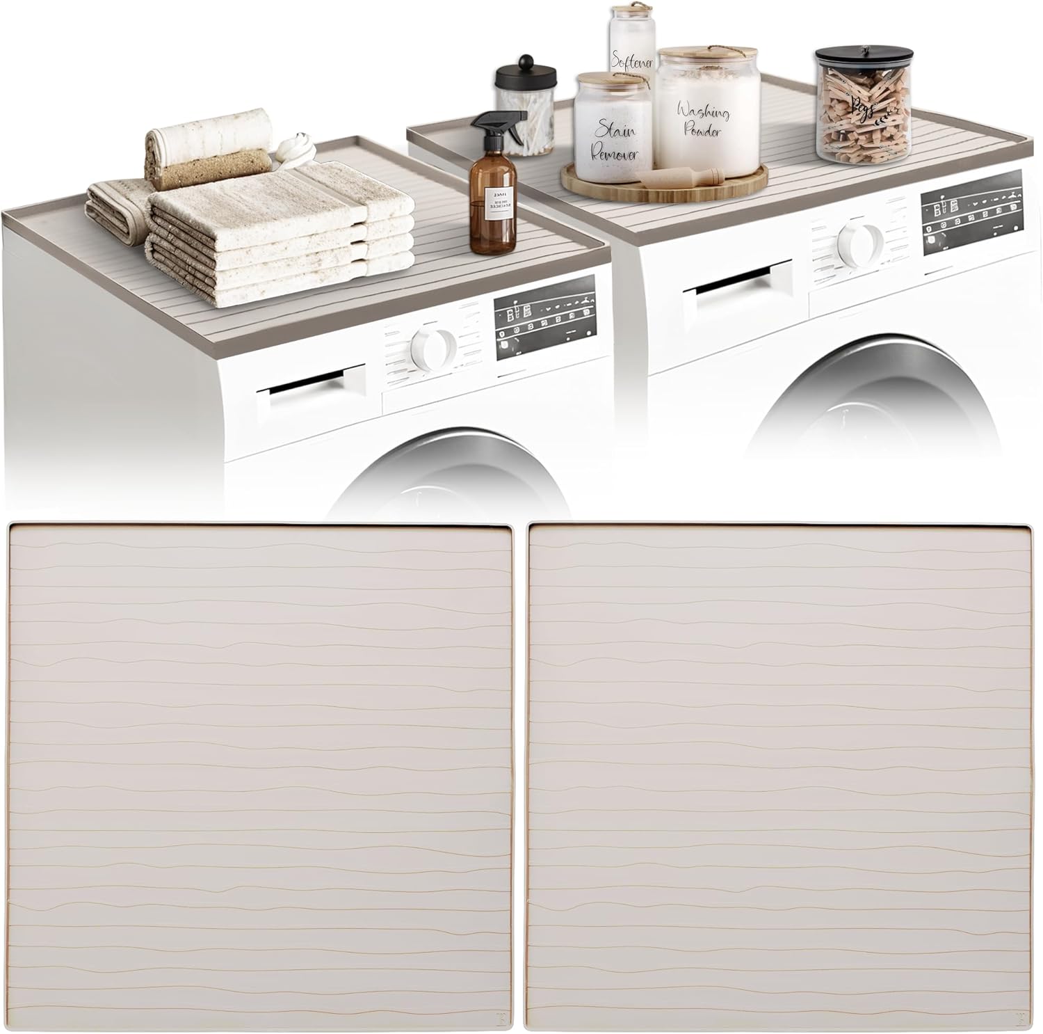 2 PC Washer and Dryer Top Cover Protectors 25" x 25", Laundry Machine Dust Guards (Beige (Sand))