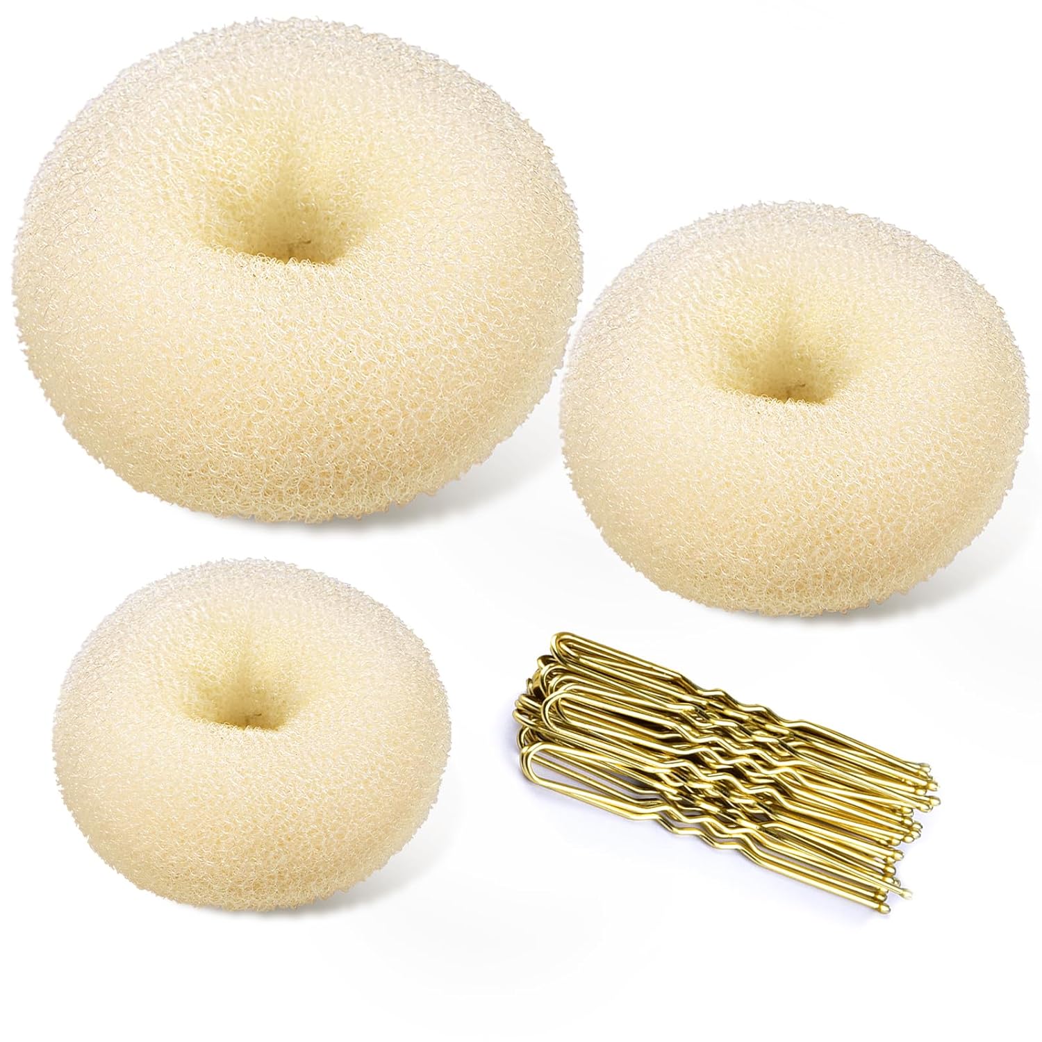 TsMADDTs Donut Bun Maker, 3PCS Hair Bun Maker with 20PCS Bobby Pins Blonde for Ballet Styling