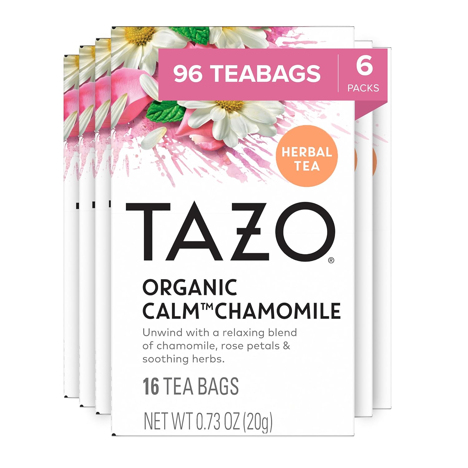 TAZO Calm Chamomile Herbal Tea Bags, Caffeine Free, 96 Total Tea Bags (16ct - Pack of 6)