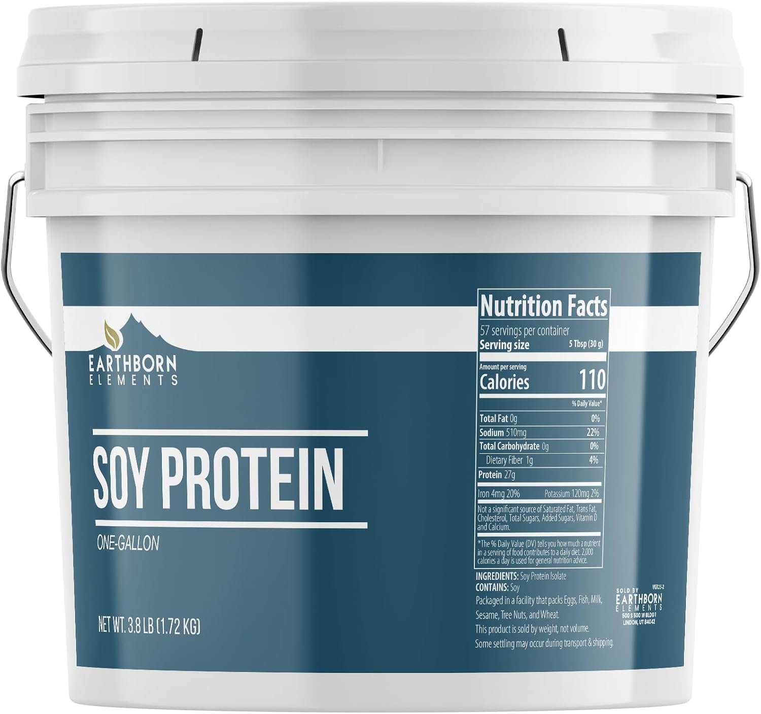 Earthborn Elements Soy Protein Powder 1 Gallon Bucket, Always Pure, Smoothies & Shakes (60.8 Ounces)