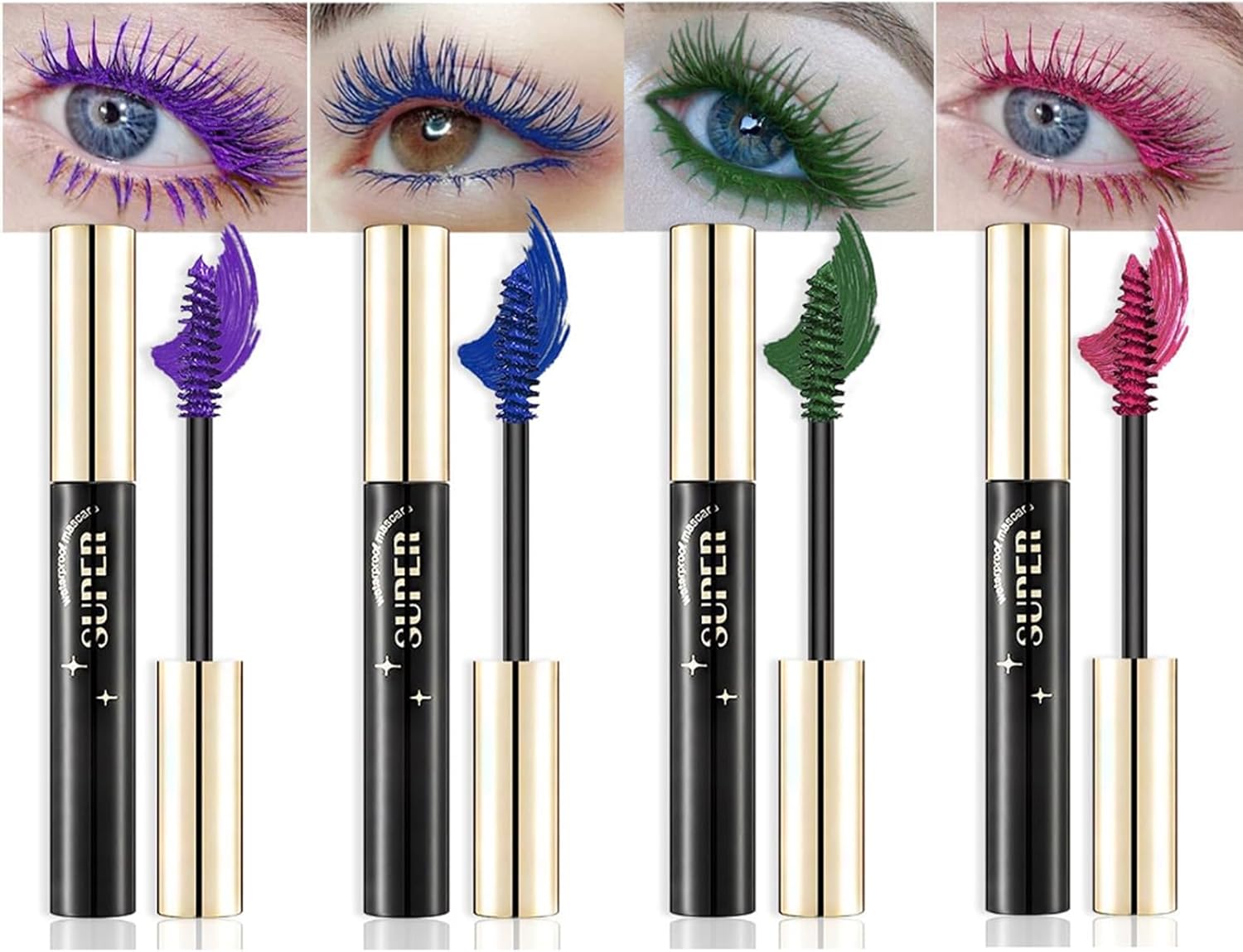 Riroenst Colored Mascara Sets, 4 Pcs Colorful Mascara, Voluminous Eyelashes, Fast Dry, Long Lasting Charming Voluminous Mascara for Eyelash Eye Makeup, Cruelty Free Vegan