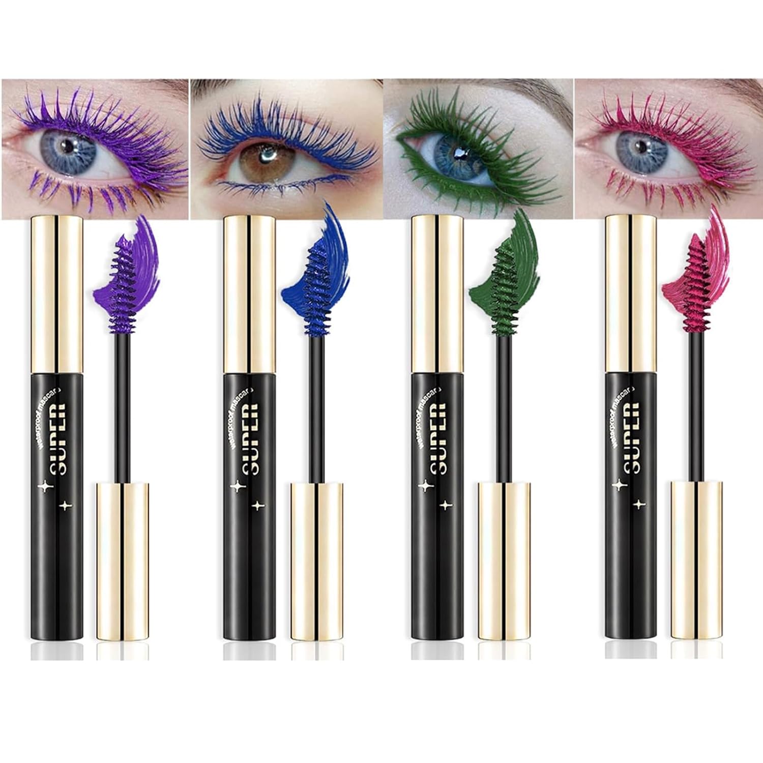 Colored Mascara Sets, 4 Colorful Mascaras, Voluminous & Long Lasting, Cruelty Free Vegan