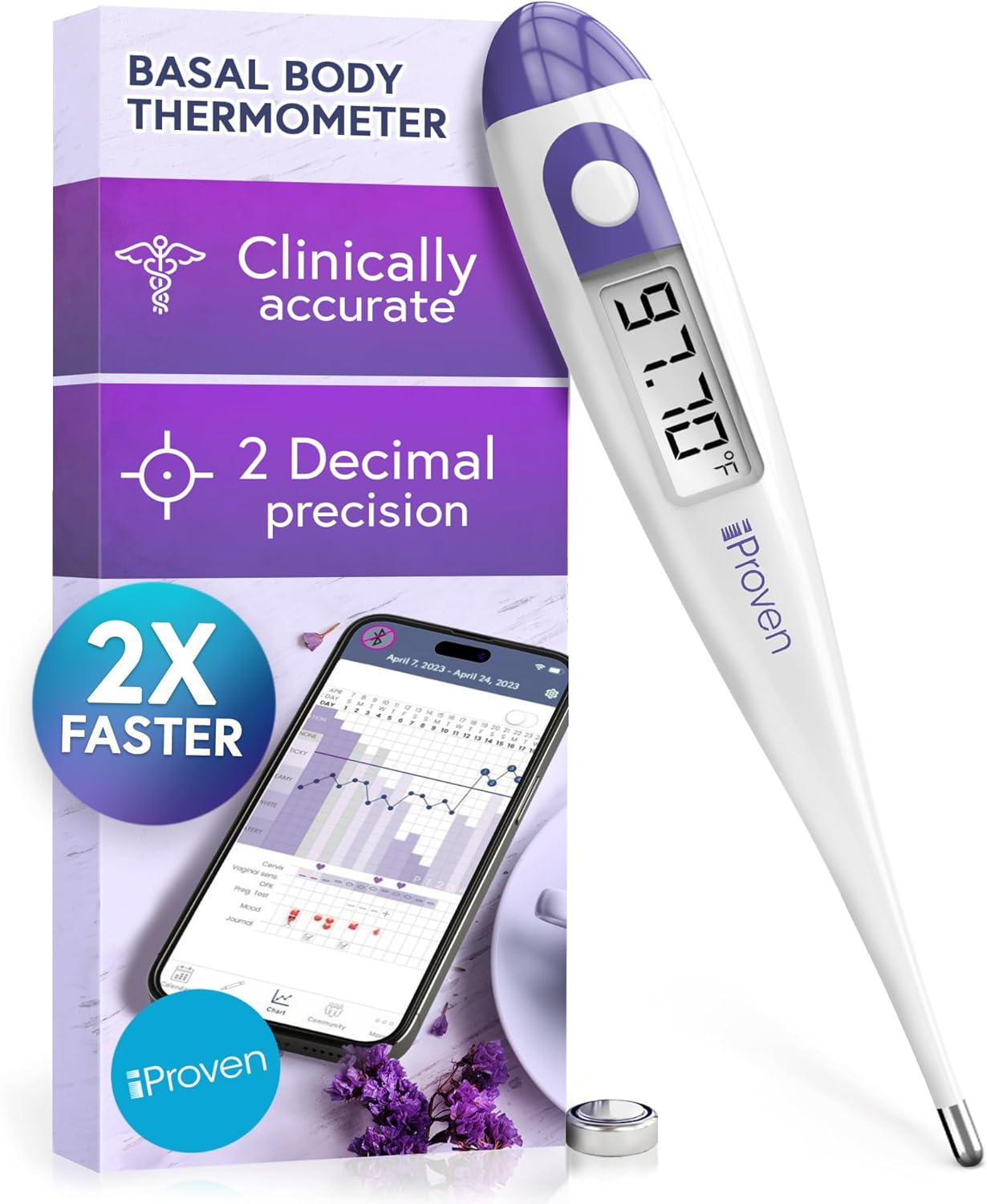 Digital Basal Body Thermometer, 1/100th Degree High Precision, Quick 60-Sec Reading, Memory Recall, Accurate BBT Thermometer for Natural Ovulation Tracking by iProven