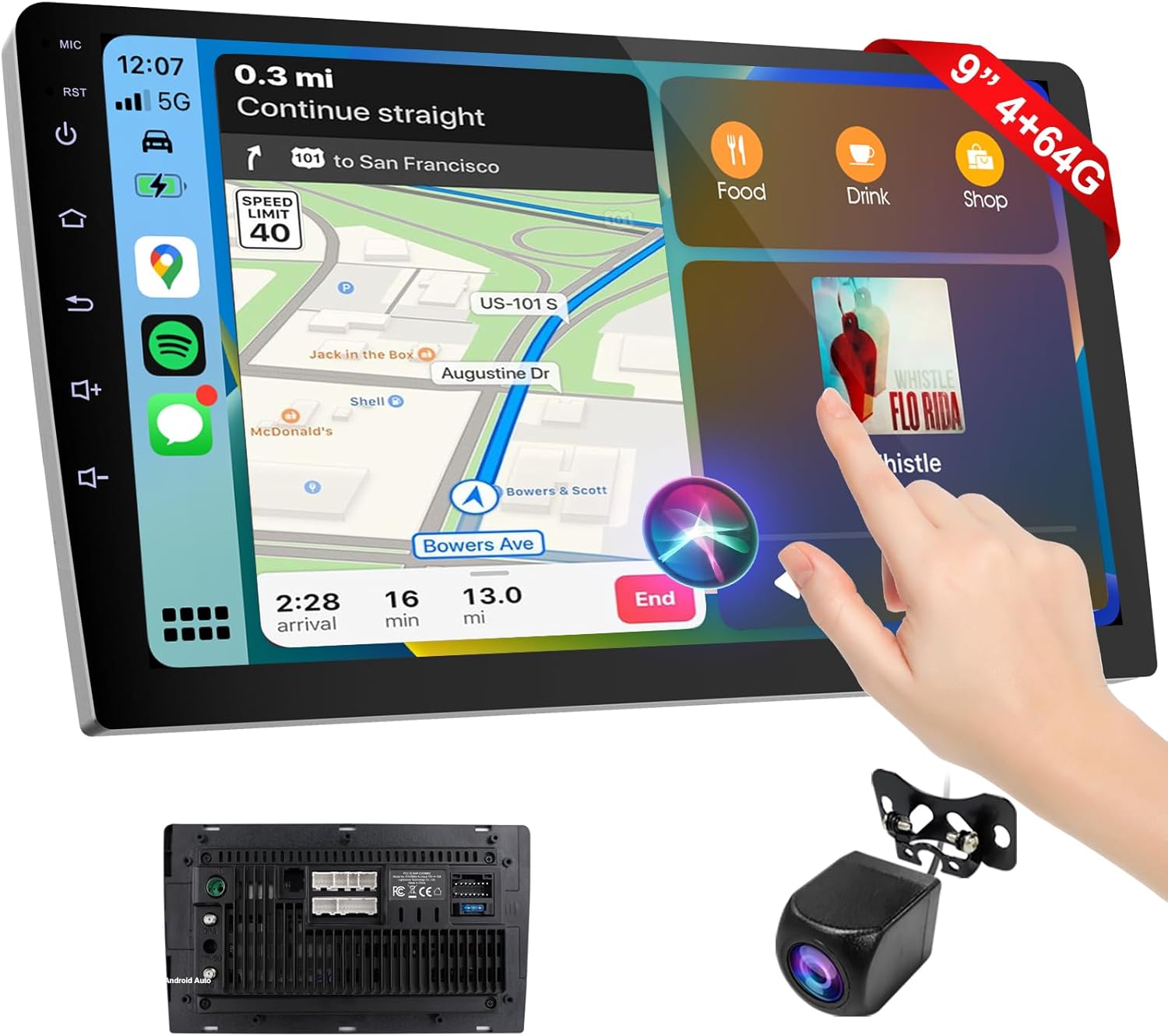 Haudio Wireless Double Din Car Stereo with Apple CarPlay and Android Auto,Carplay Screen for Car,Voice Control with,Backup Camera,Bluetooth,Navigation, Mirror Link (9 Inch)