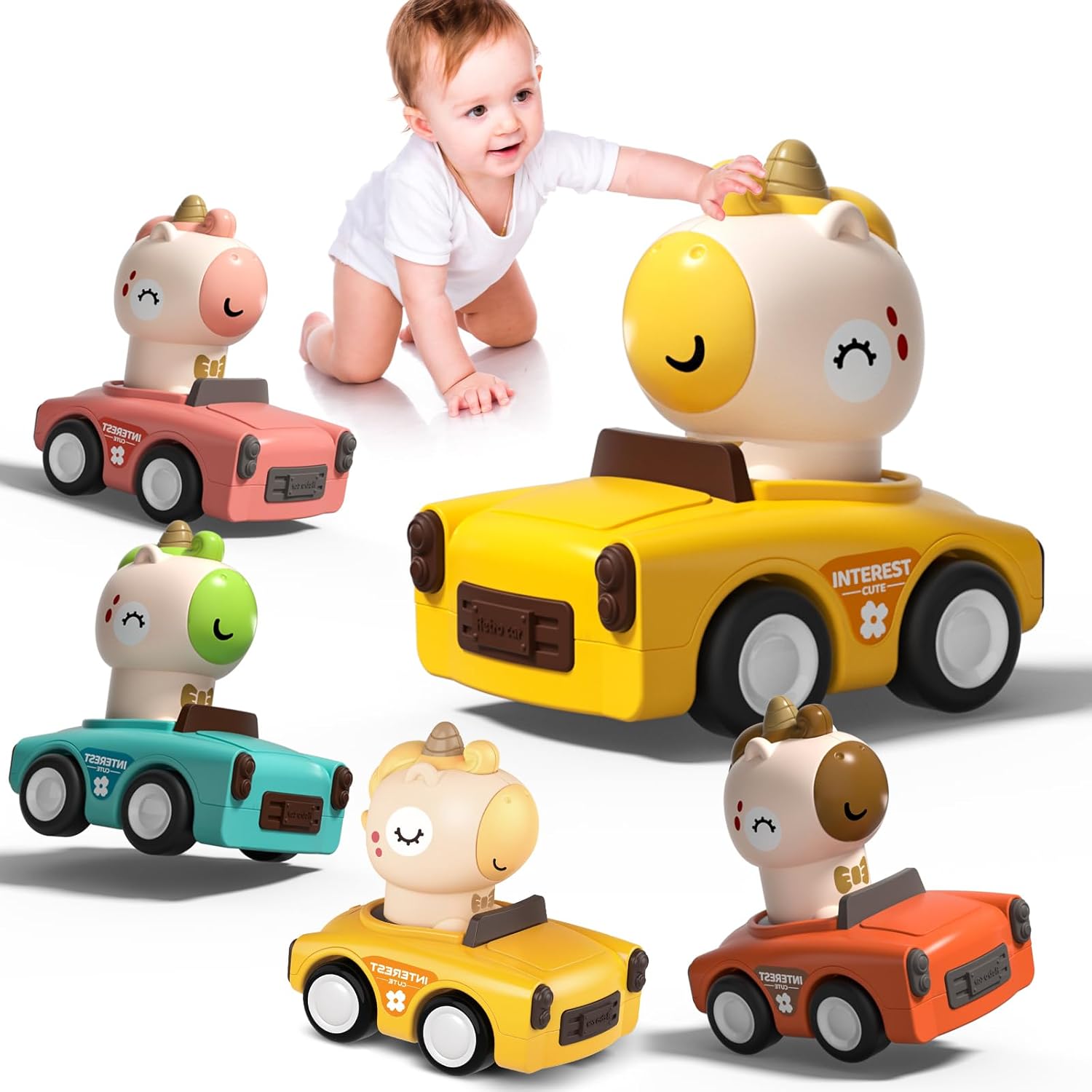 Toy Cars for Toddlers 1-3, Press to Go Animal Baby Car Toys, Gifts for One Year Old Boy Girl, Play Figure Vehicle Set for Infant 6-9-12-18 Months, 1st Birthday Gift for 1-2 Years Old