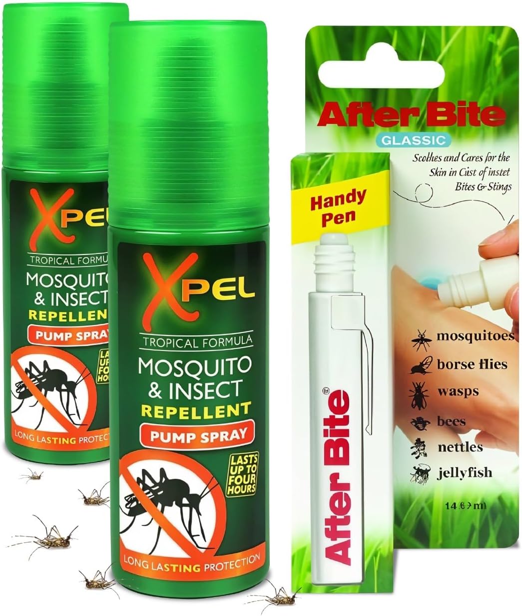 2 x Mosquito & Insect Repellent + 1 x After Bite Handy Pen14ml | Quick Insect Bite Relief & Sting Swelling, Tropical Formula | 3 Pack
