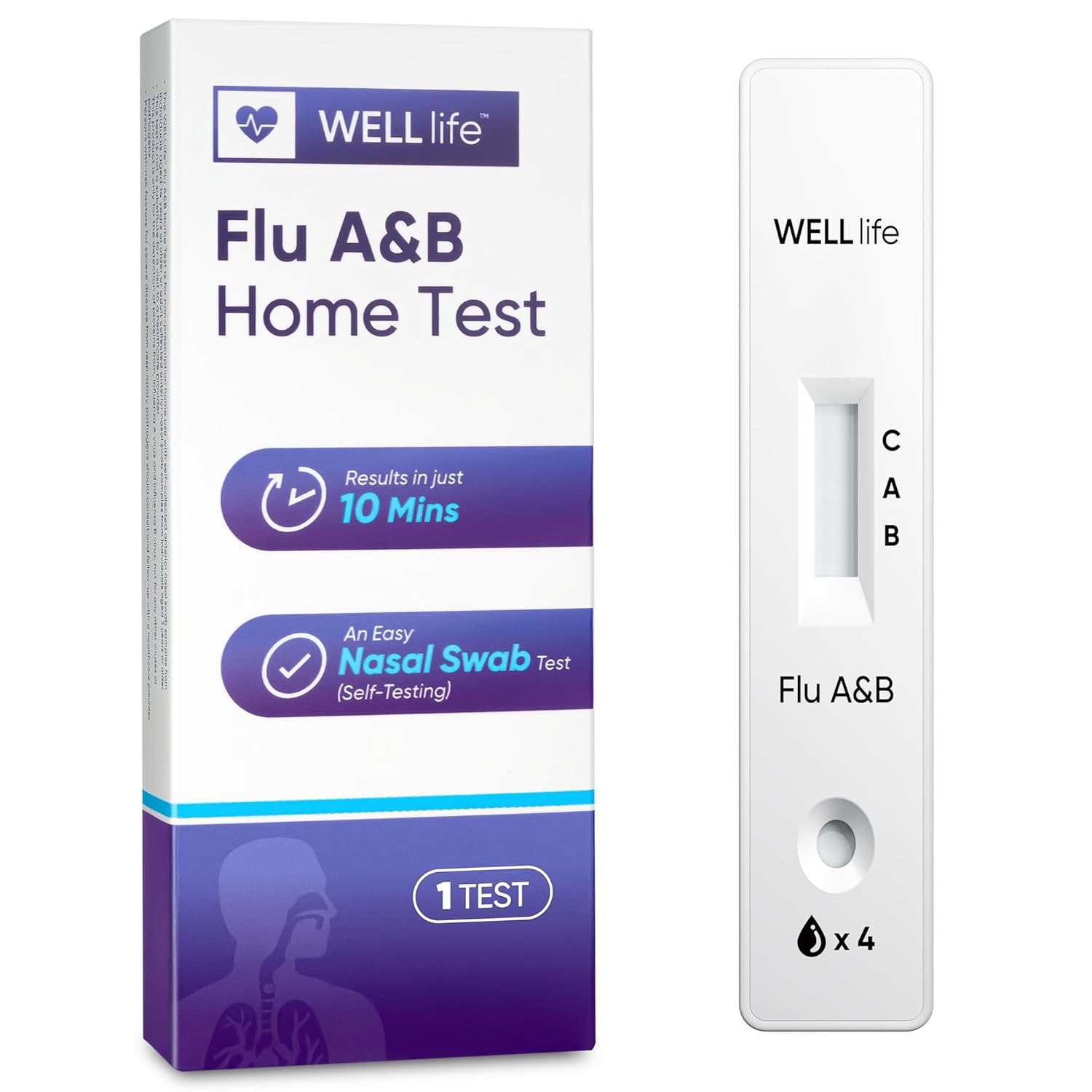 WELLlife Flu A&B Home Test, Flu Test 1 Test FDA Authorized Influenza Rapid Test Kit for Home Use Result in 10 Minutes