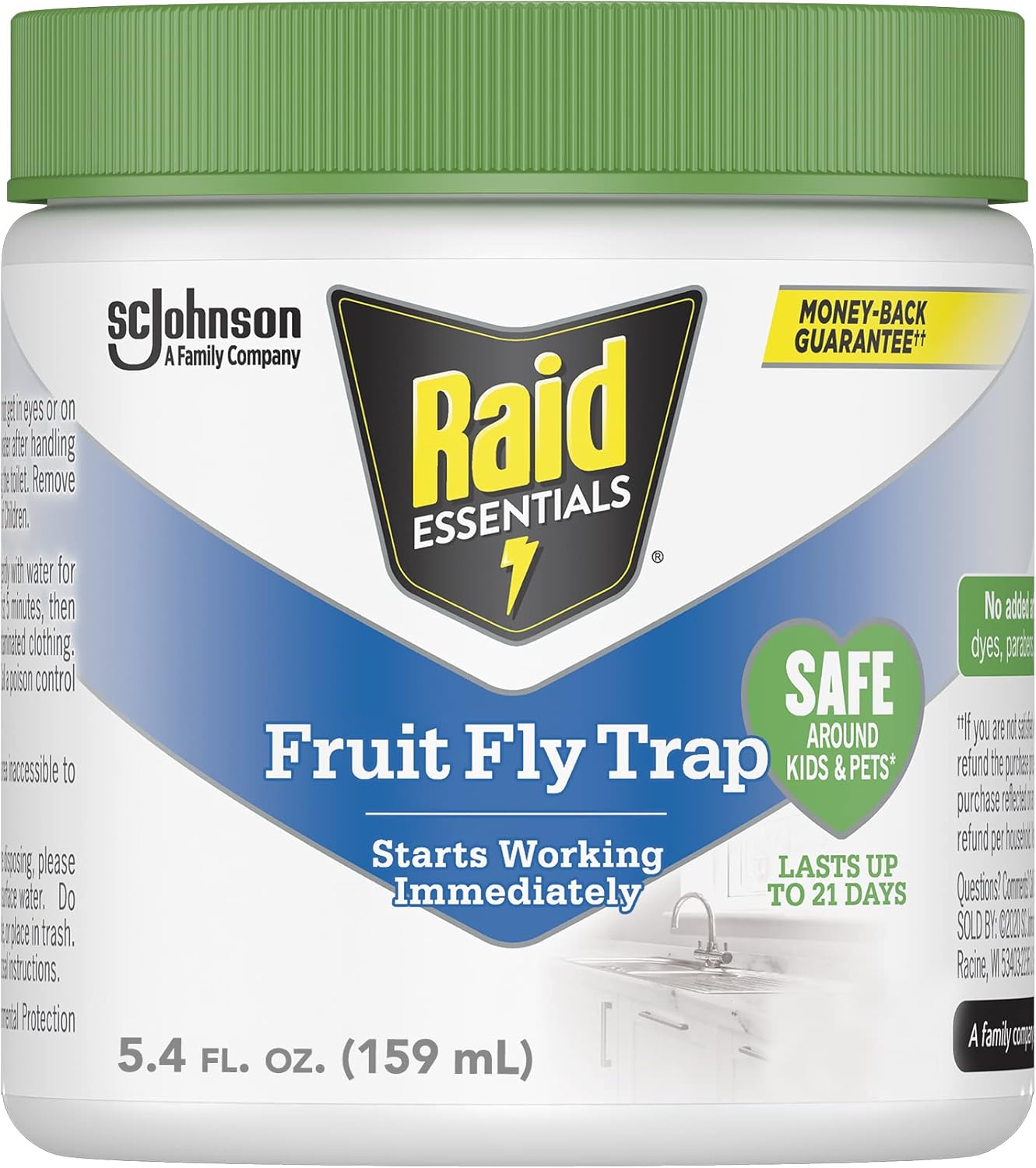 Raid Essentials Fruit Fly Trap for Indoors, Made with Essential Oils, Child and Pet Safe, 5.4 oz