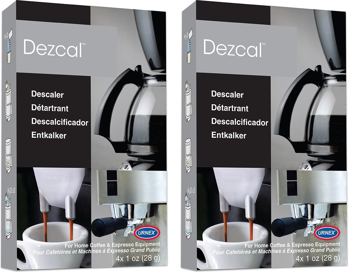 Urnex Dezcal Home Activated Descaler For Home Coffee & Espresso Equipt 2 boxes, each containing 4 (1 oz Packets)