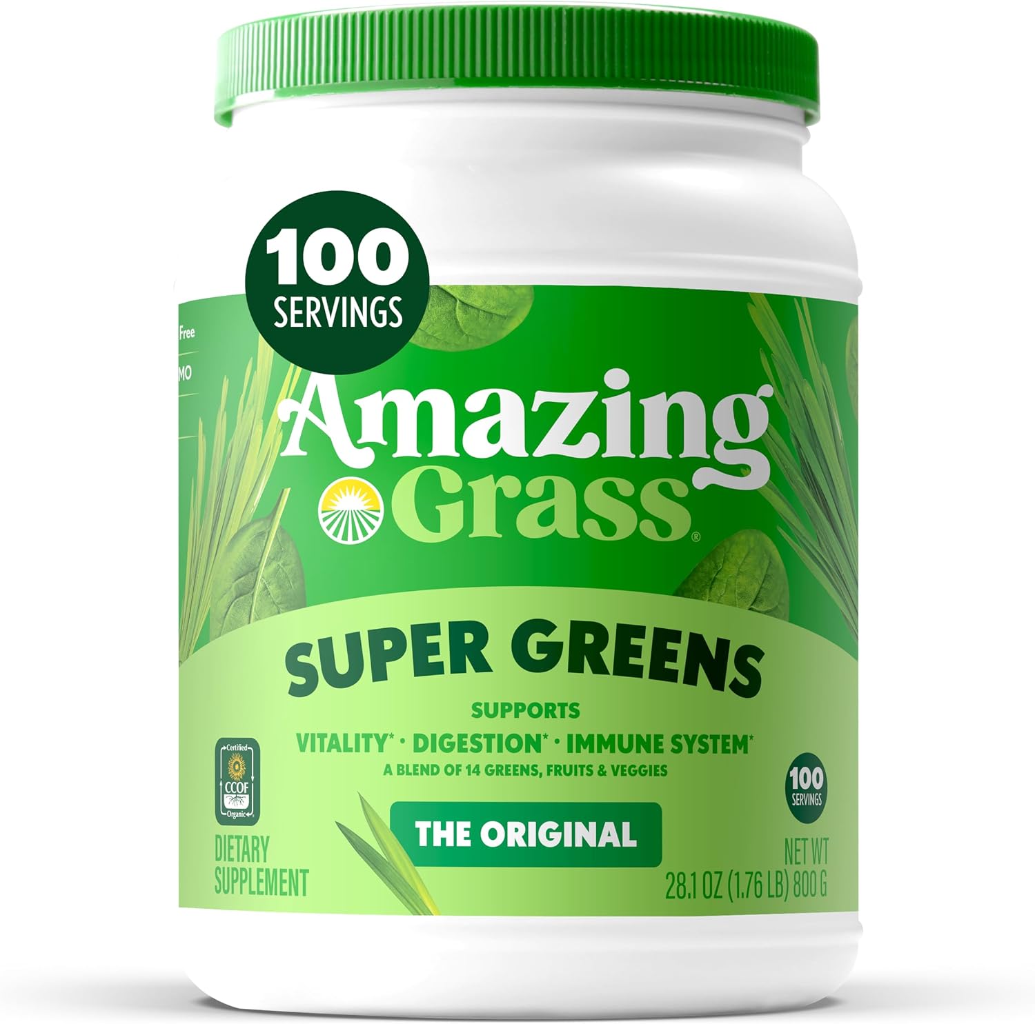 Amazing Grass Super Greens Powder, Organic, Original, 100 Servings