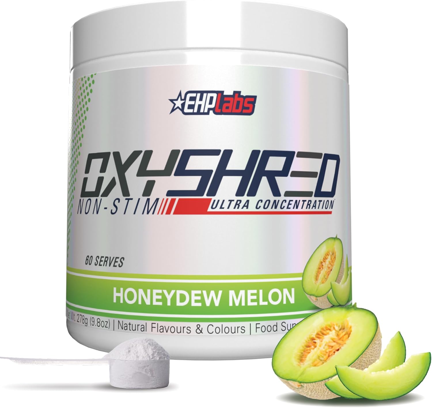 EHPlabs OxyShred Non Stimulant Thermogenic Pre Workout Powder & Shredding Supplement - Pre Workout Powder with L Glutamine & Acetyl L Carnitine, Energy Boost Drink - Honeydew Melon, 60 Servings