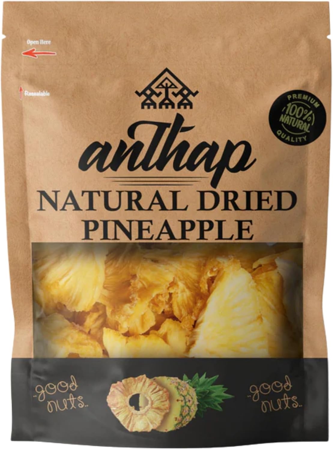 Anthap 100% Natural Dried Pineapple, No Additives, No Added Sugar, No Preservatives, Naturally Sweet & Tangy, Vegan & Gluten-Free, Rich in Antioxidants, Perfect for Snacking, High in Fiber, 200g