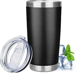 20oz Tumbler with Lid Stainless Steel Insulated Tumblers Travel Coffee Tumbler Bulk Double Wall Vacuum Insulated Water Cup Christmas Gifts for Women Men Her Him Home Office (Black, 1pack)