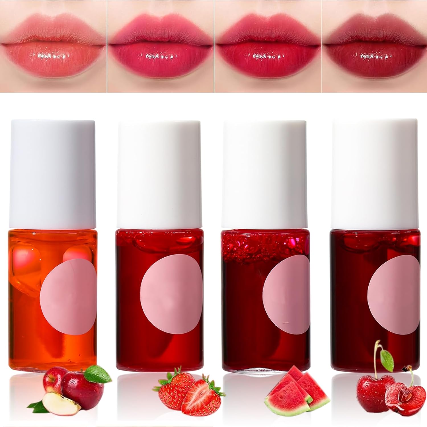 Sitovely 4 Colors Lip Tint Stain Set, Velvet Matte Mini Liquid Lipstick, Hydrating Moisturizing Long-Lasting Non-Stick Cup Lip Gloss Lip Cheeks and Eyes