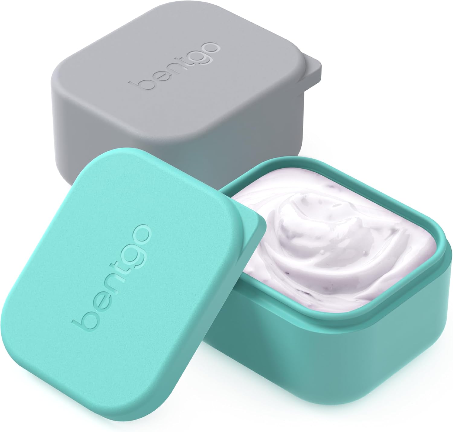 Bentgo Sidekicks 2-Pack Silicone Container Set - Dipping Sauce Cups for Condiments & Small Snacks, Reusable, Durable, & Leak-Proof Liquid Storage, Salad Dressing Container - 2.6 oz (Gray & Aqua)