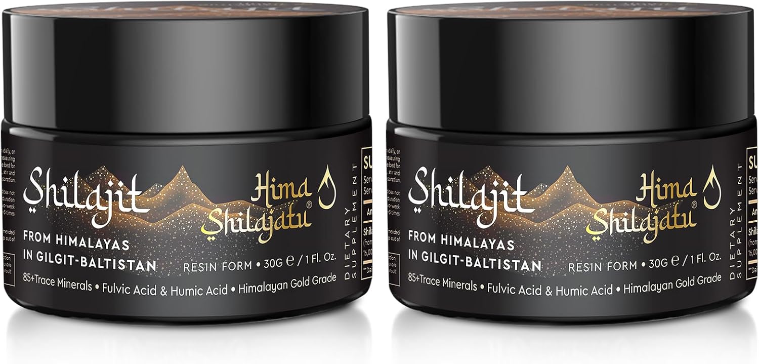 Shilajit Pure Himalayan Shilajit Resin - Gold Grade 100% Pure Shilajit with Fulvic Acid & 85+ Trace Minerals Complex for Energy & Immune Support, Pack of 2 (4 Months Supply)