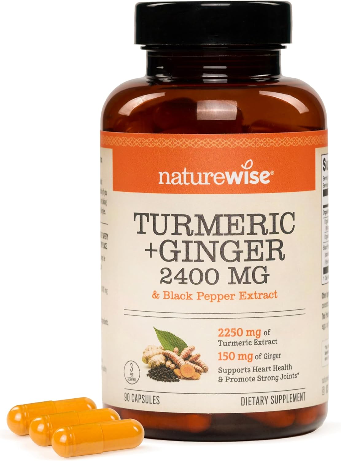 NatureWise Turmeric Curcumin + Ginger 2400 mg - Ultra High Curcuminoids 2100 mg - Organic Turmeric Extract + Organic Ginger - Extra Strength & Absorption - Vegan, Non-GMO - 90 Count[30-Day Supply]