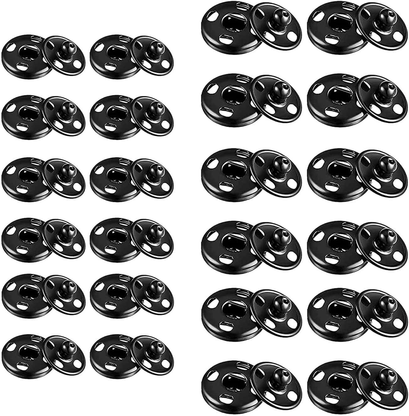JEOPKO 24 Sets Poppers Fasteners Kit,Metal Snap Button Clasps Fastener Press-Stud Sew on Snaps Press Studs snap Fasteners Sewing,Handbag Clothes Sewing Craft DIY Supplies (7mm12mm), black