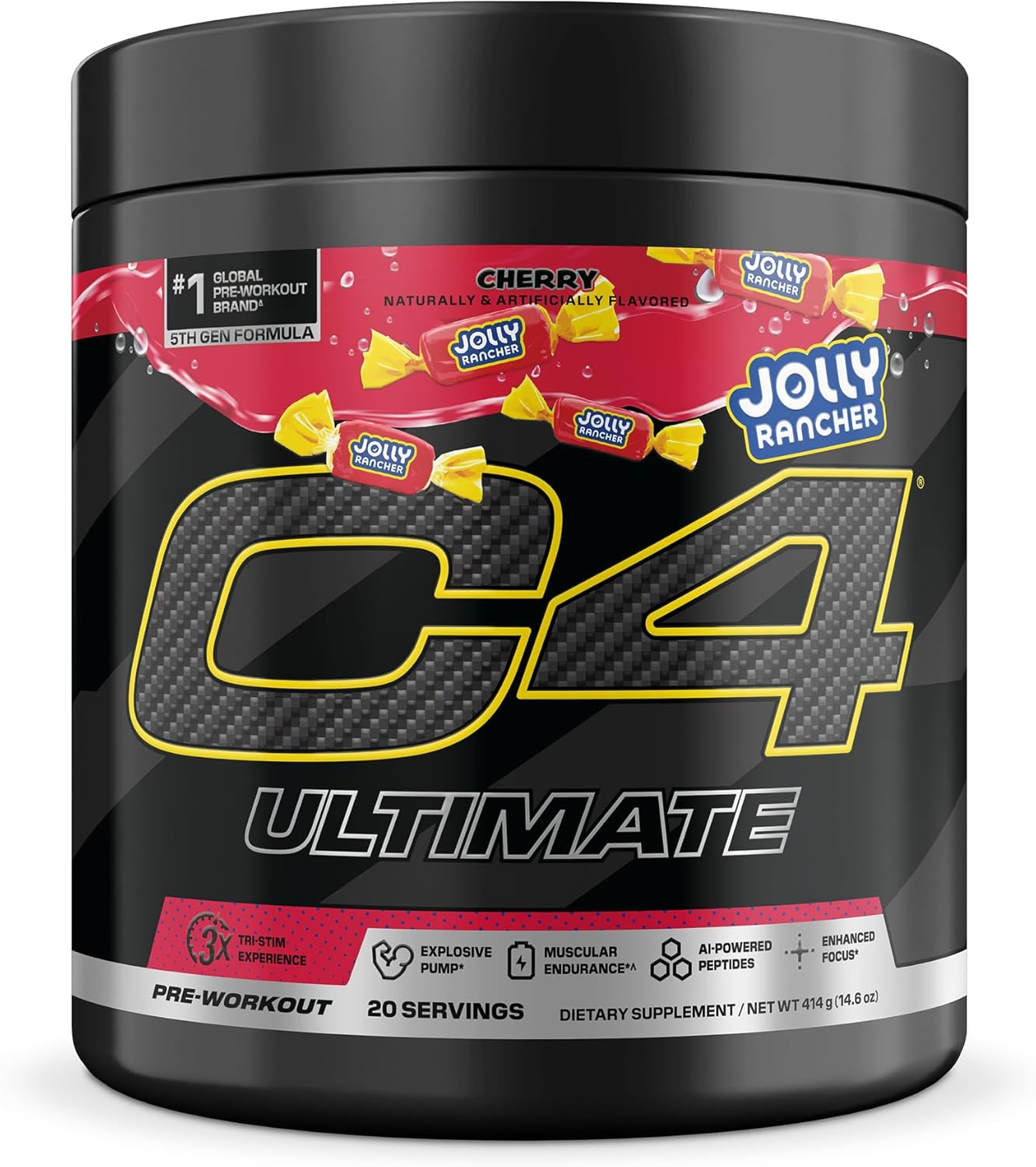 Cellucor C4 Ultimate Pre Workout Powder - Sugar Free Preworkout Energy Supplement for Men & Women - 300mg Caffeine + TeaCrine + Dynamine + Creatine - Jolly Rancher Cherry, 20 Servings