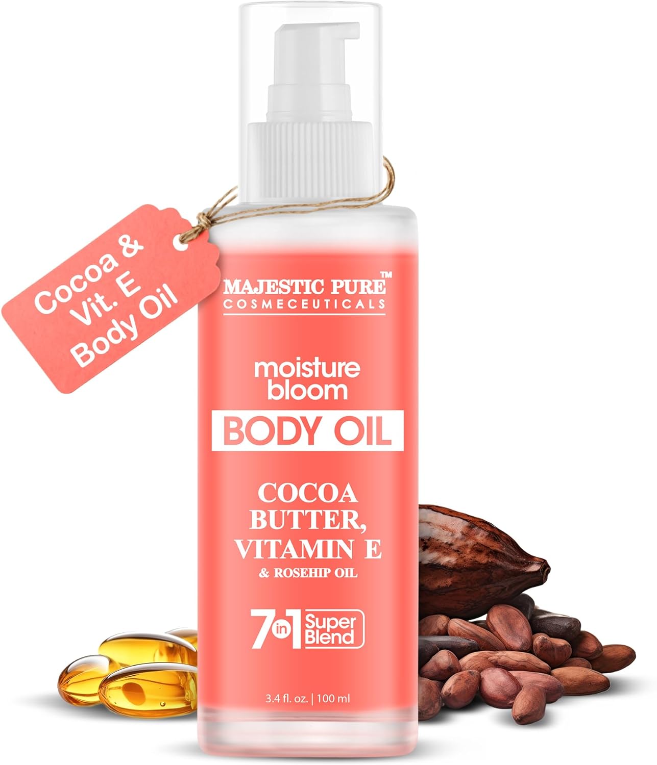 Majestic Pure Moisture Bloom Body Oil | 100% Pure & Natural | Repair Dry, Damaged Skin | Moisturizing Skin | Deep Moisturizing Formula | 3.4 Fl Oz