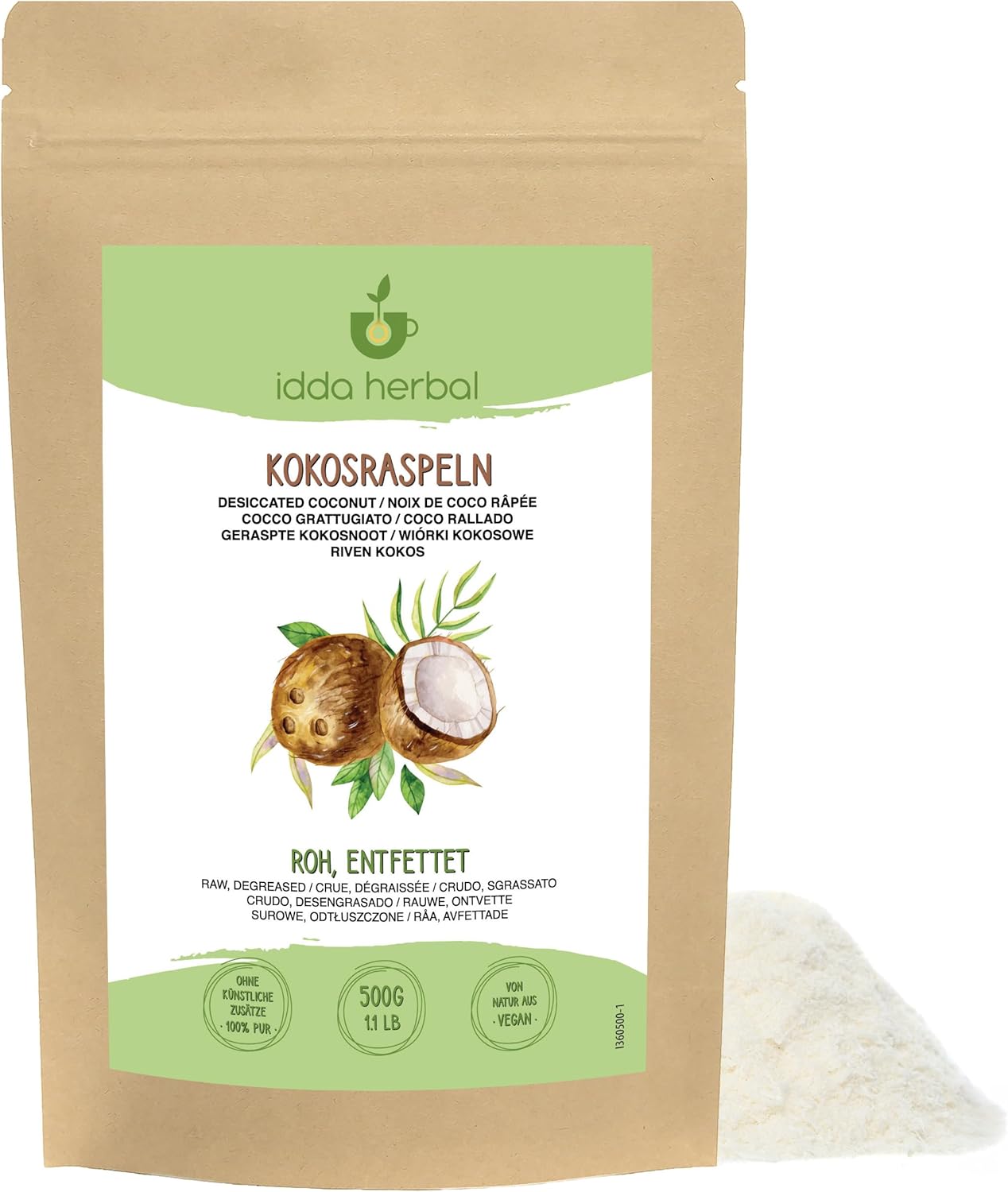 Desiccated Coconut (500g, 1.1lb), Unsweetened and Unroasted Coconut Flakes, 100% Natural and Pure, Vegan