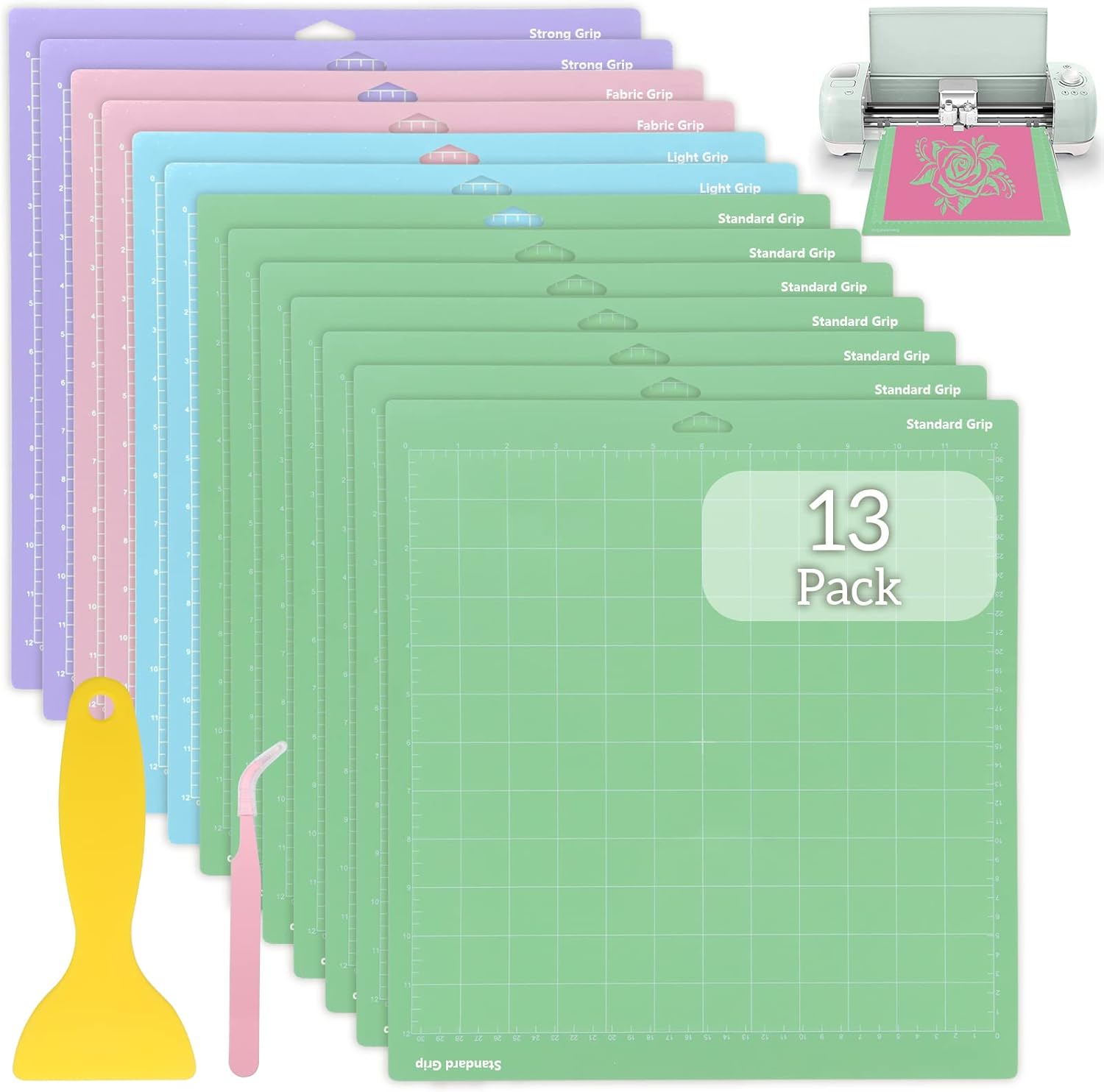 ZOCONE 13 Pcs Standard Grip Mat, 12”x12” Variety Grip Sticky Non-Slip Durable Cutting Mats for Maker, Explore Air Series, Replacement Accessories for Cricket