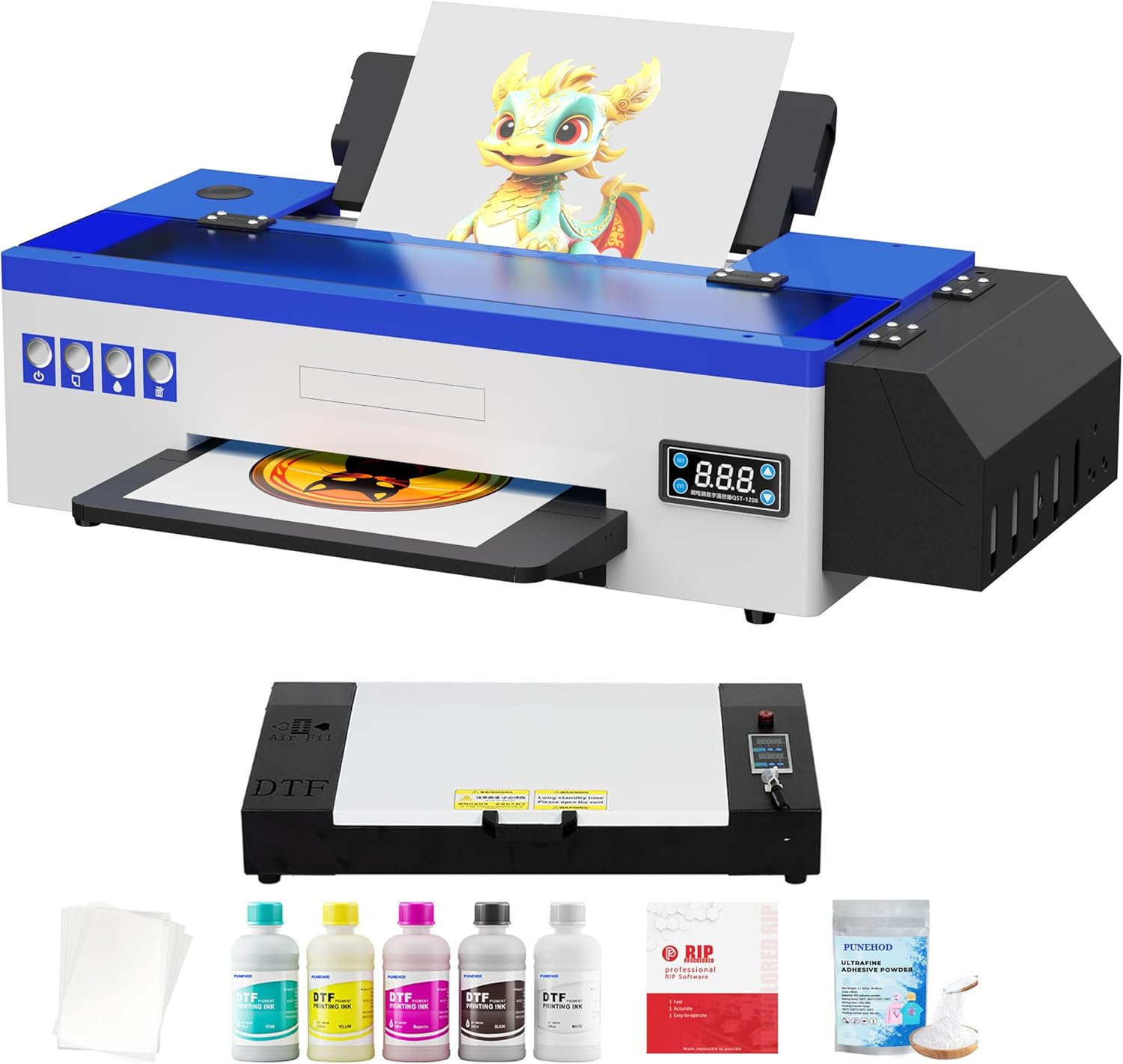 PUNEHOD A3 L1800 DTF Printer,Apparel Printer with Ink 13-inch DTF Transfer Printer with White Ink Circulatory DTF Printer Machine for DIY Print T-Shirts (A3 Printer+Oven)