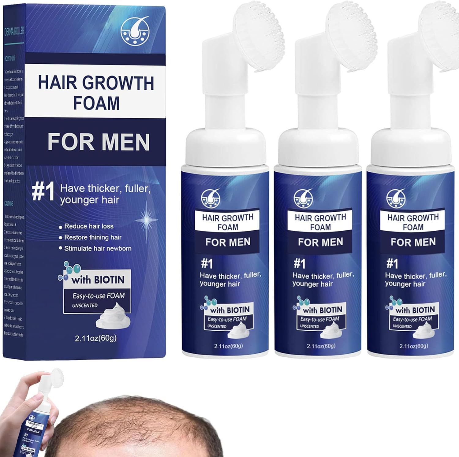 Hair Growth Foam for Men, Renewhair-X Hair Growth Serum Foam, Hair Regrowth Foam, Anti-Hair Loss Foam, Hair Treatment, For All Hair Types (3pcs)