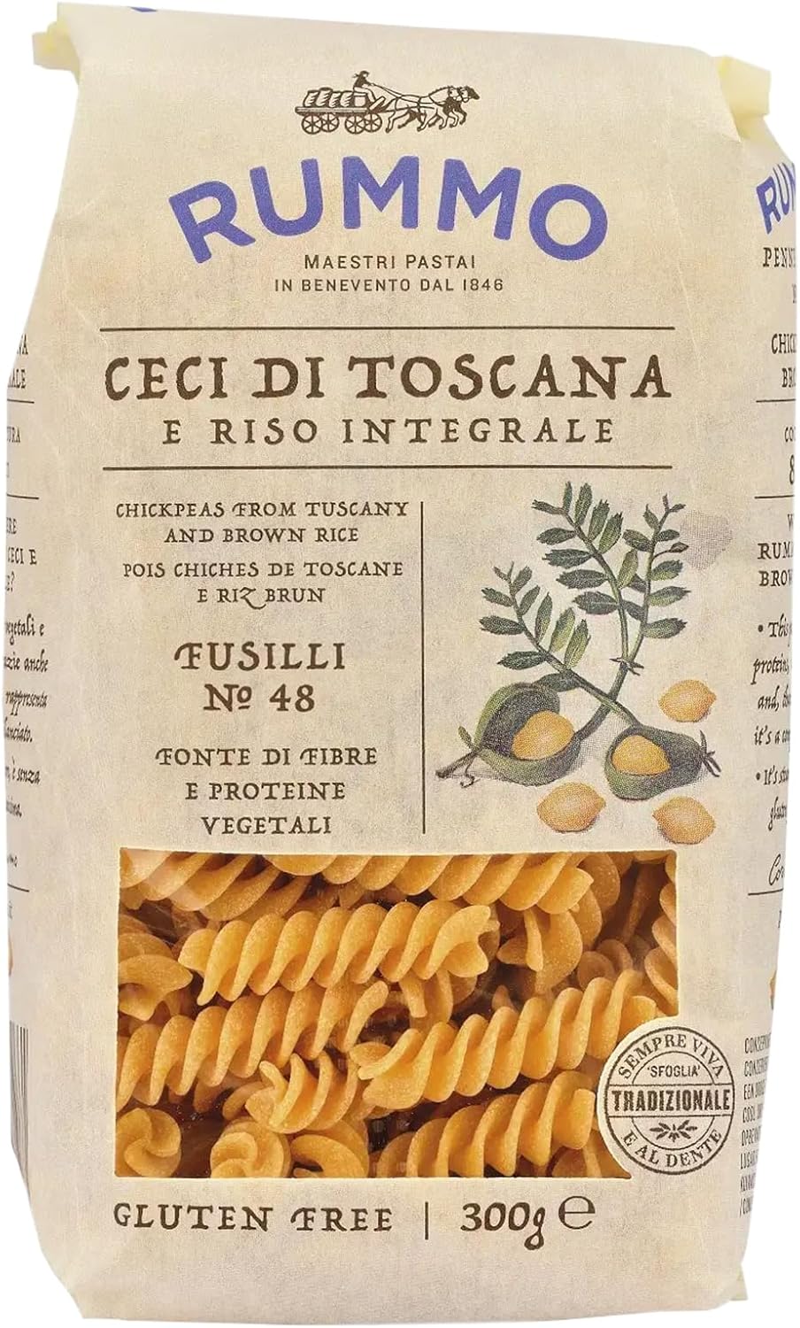 Rummo Chickpea Fusilli No.48 - Gluten-Free Italian Pasta, High In Ceci Protein, 300 g (Pack of 1)