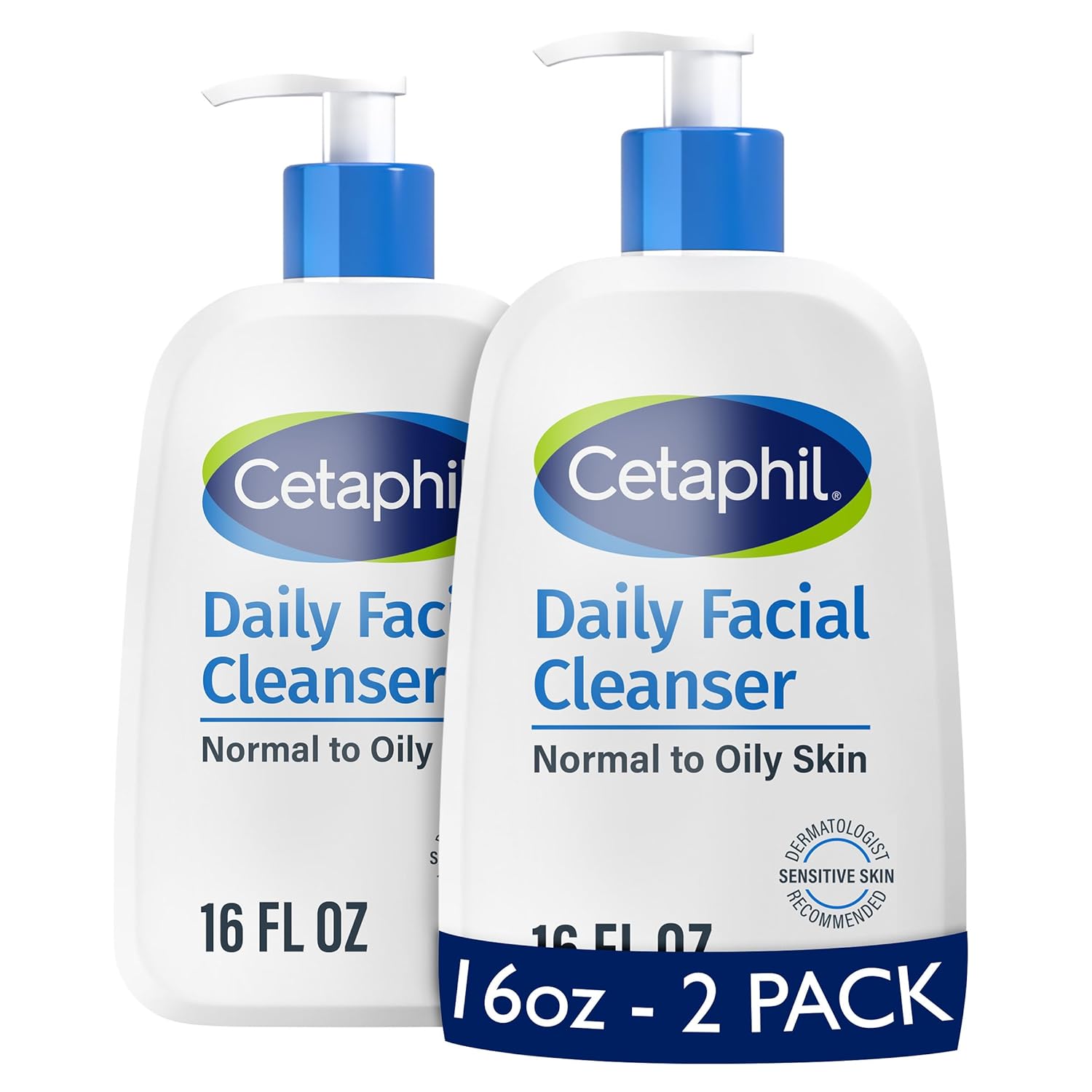 Cetaphil Face Wash, Daily Facial Cleanser for Sensitive, Combination to Oily Skin, NEW 16 oz 2 Pack, Gentle Foaming, Soap Free, Hypoallergenic
