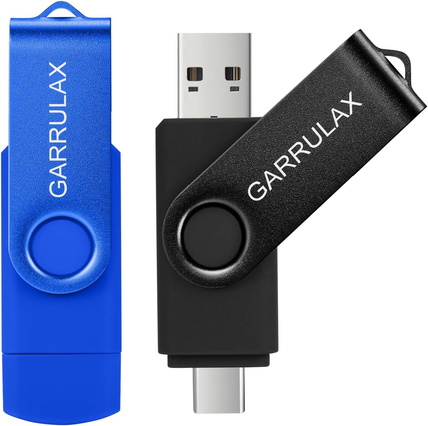 GARRULAX USB Flash Drive,2 in 1 OTG Type C USB 2.0 Rotatable Memory Stick Date Storage Pendrive Thumb for Android Smartphones, MacBook, Tablets, PC (Black+Blue, 8GB)
