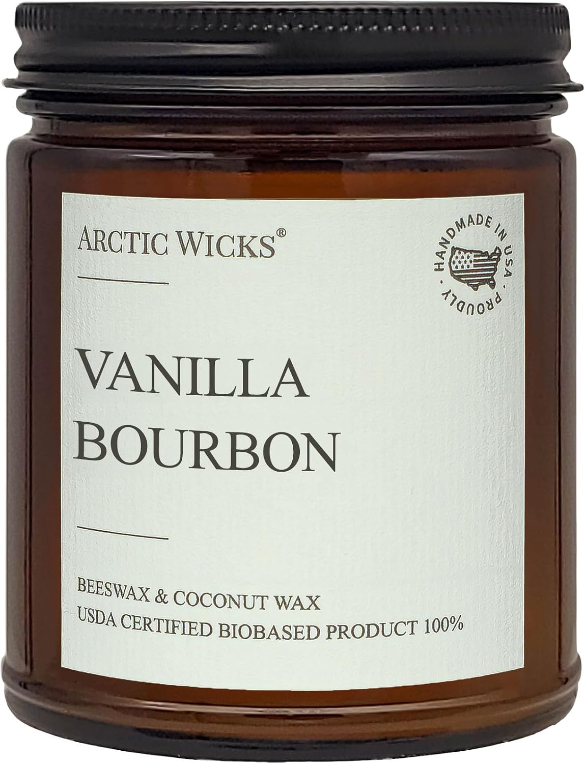 Arctic Wicks Vanilla Bourbon Candle, 9oz Coconut Beeswax, Non-Toxic