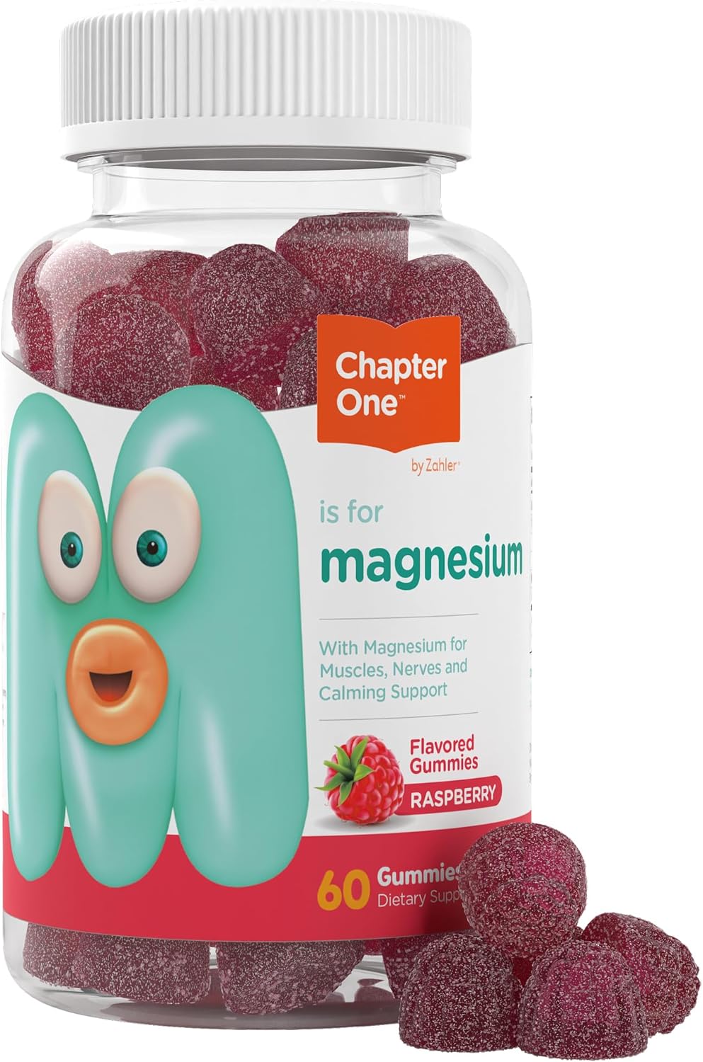 Chapter One Magnesium Gummies, Calm Gummies for Kids and Adults, Kosher (Raspberry 60 Count)