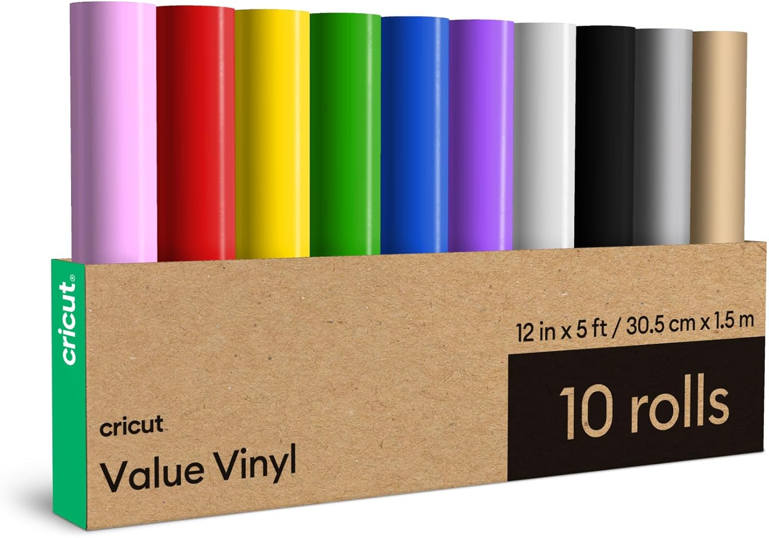 Cricut Value Permanent Vinyl, Rainbow Sampler – 12in x 5ft Rolls (10 ct)